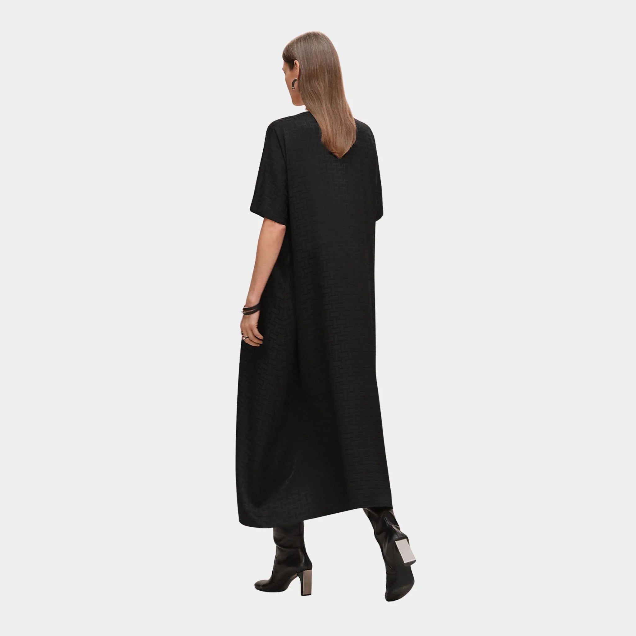 Hermes Mosaique Belted Caftan in Jacquard Silk, Noir, Back