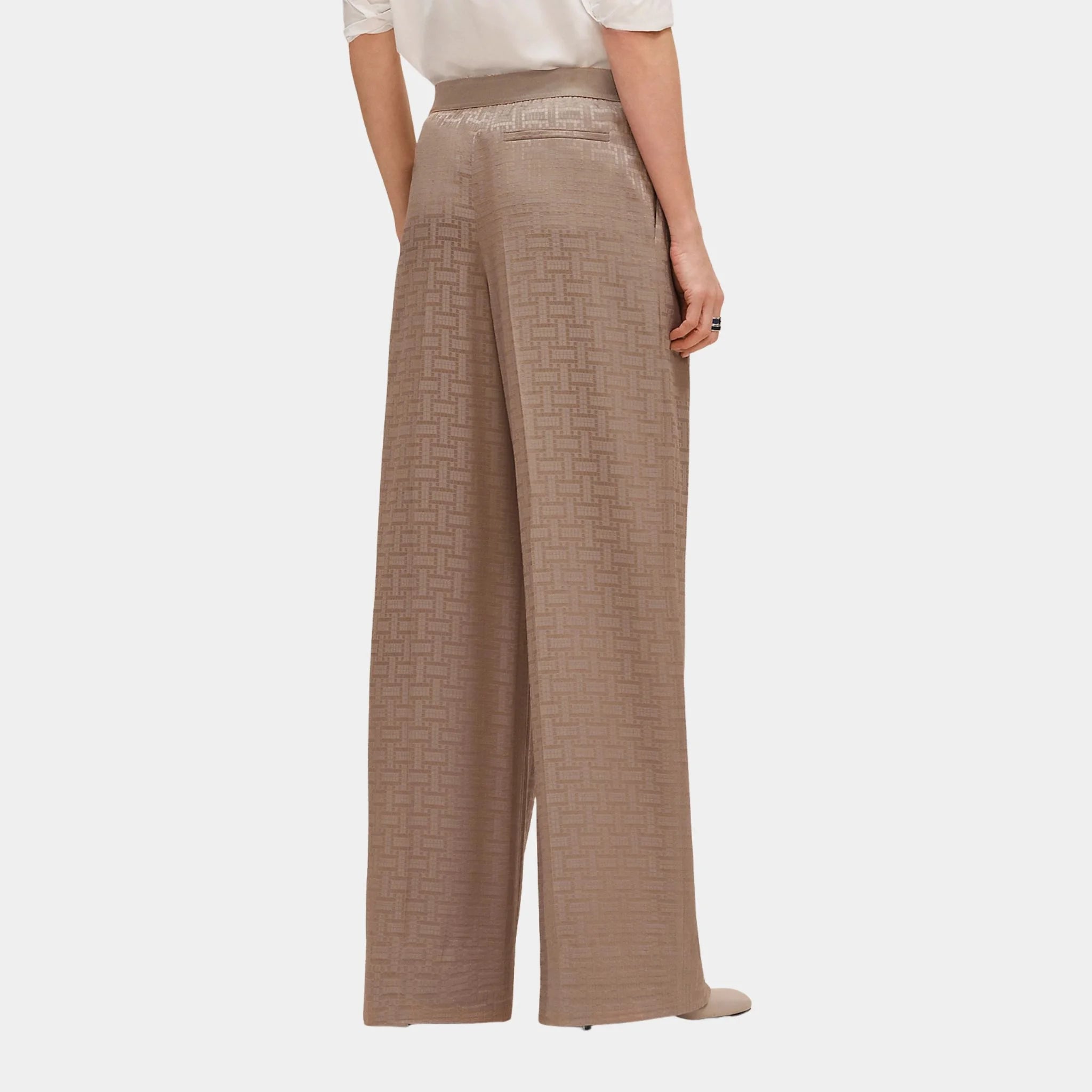 Hermes Mosaique Pants in Jacquard Silk, Gris Etoupe, Model, Back