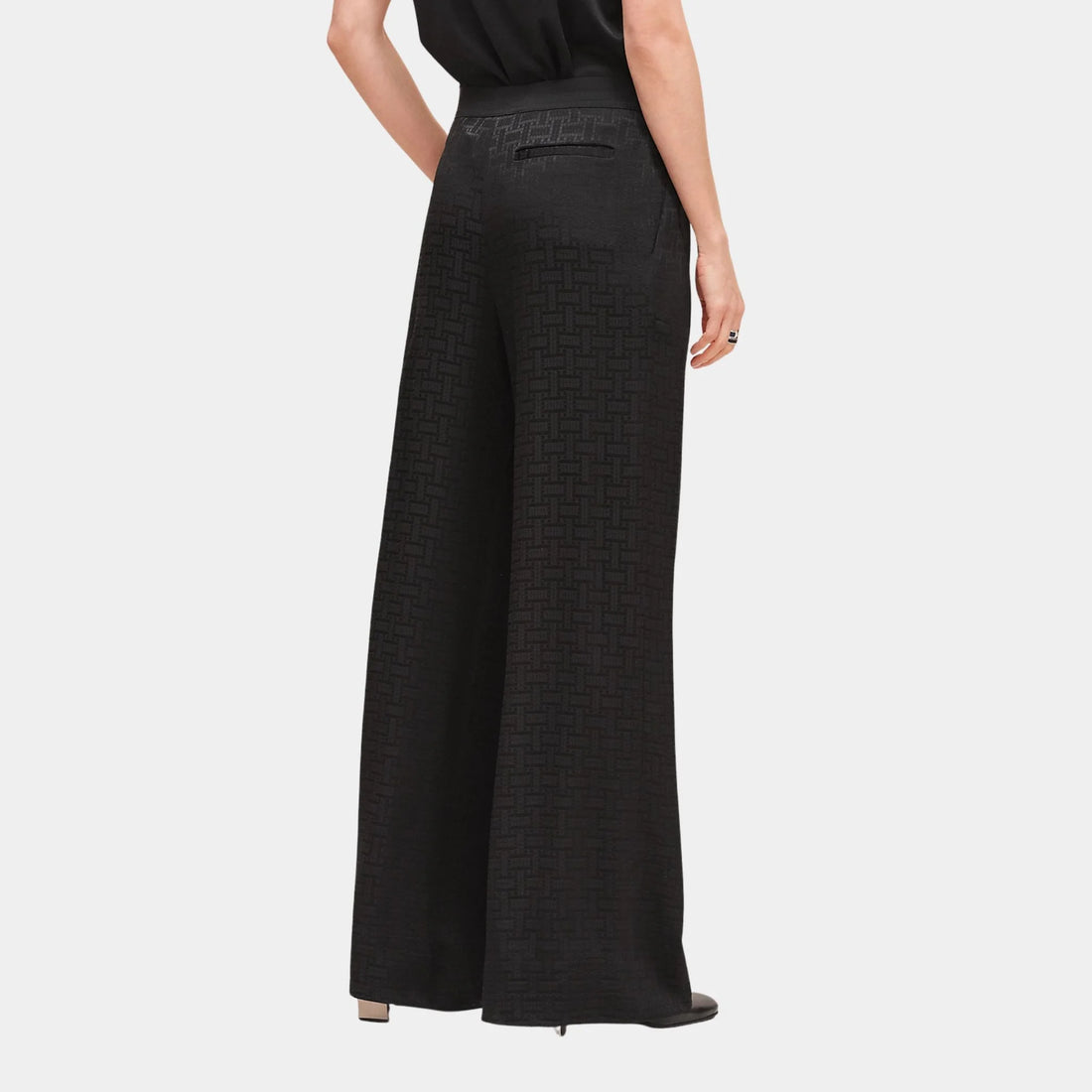 Hermes Mosaique Pants in Jacquard Silk, Noir, Model, Back