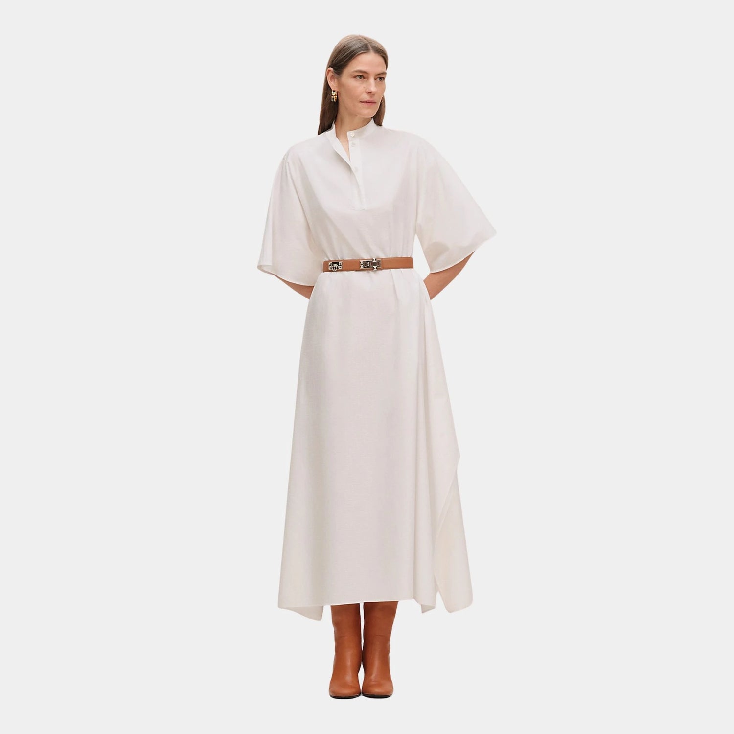 Hermes Mosaique Prairie Dress in Gauze, Blanc, Front
