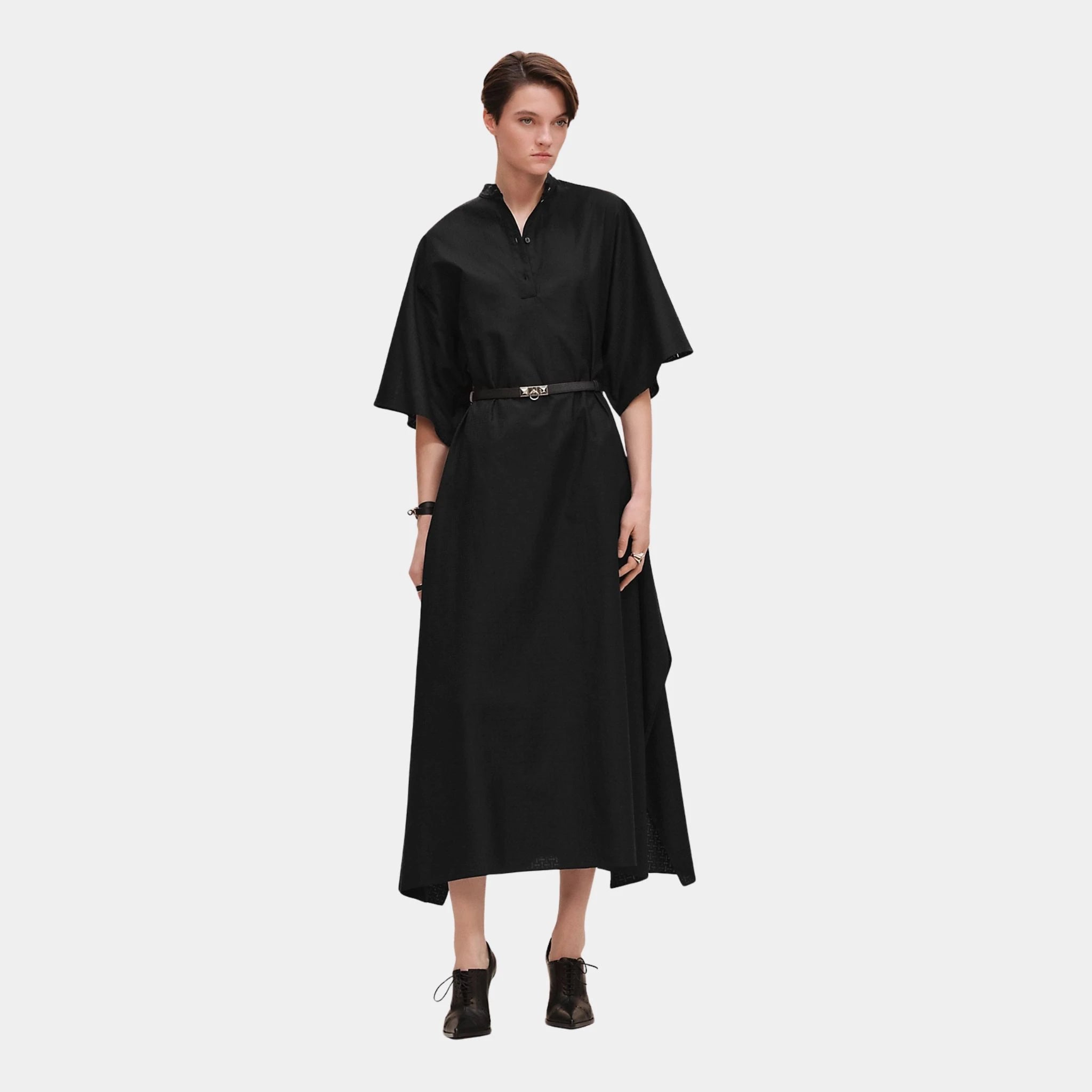 Hermes Mosaique Prairie Dress in Gauze, Noir, Front