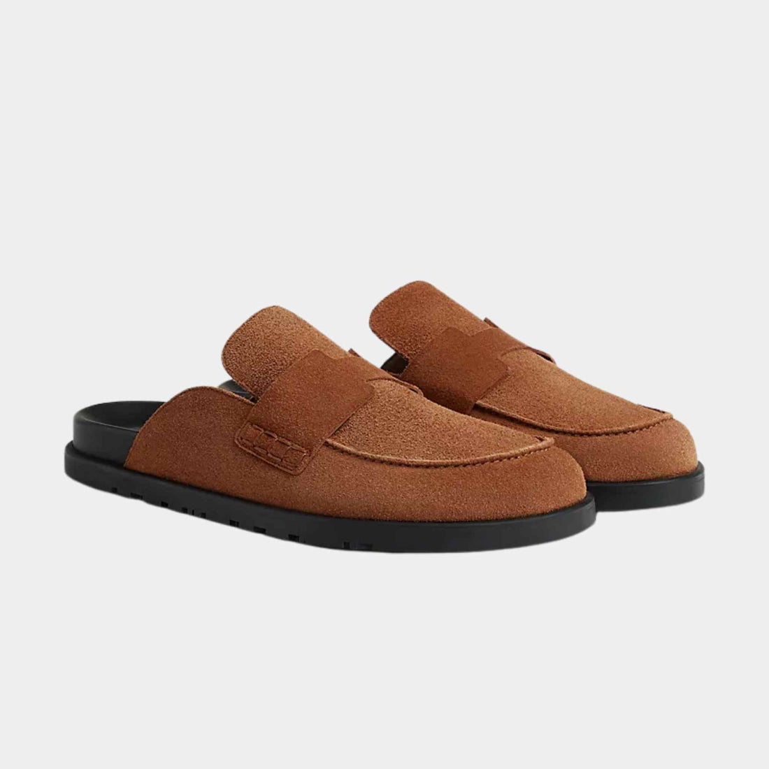 Hermes Mules Go Teak Brown , Front and Side View