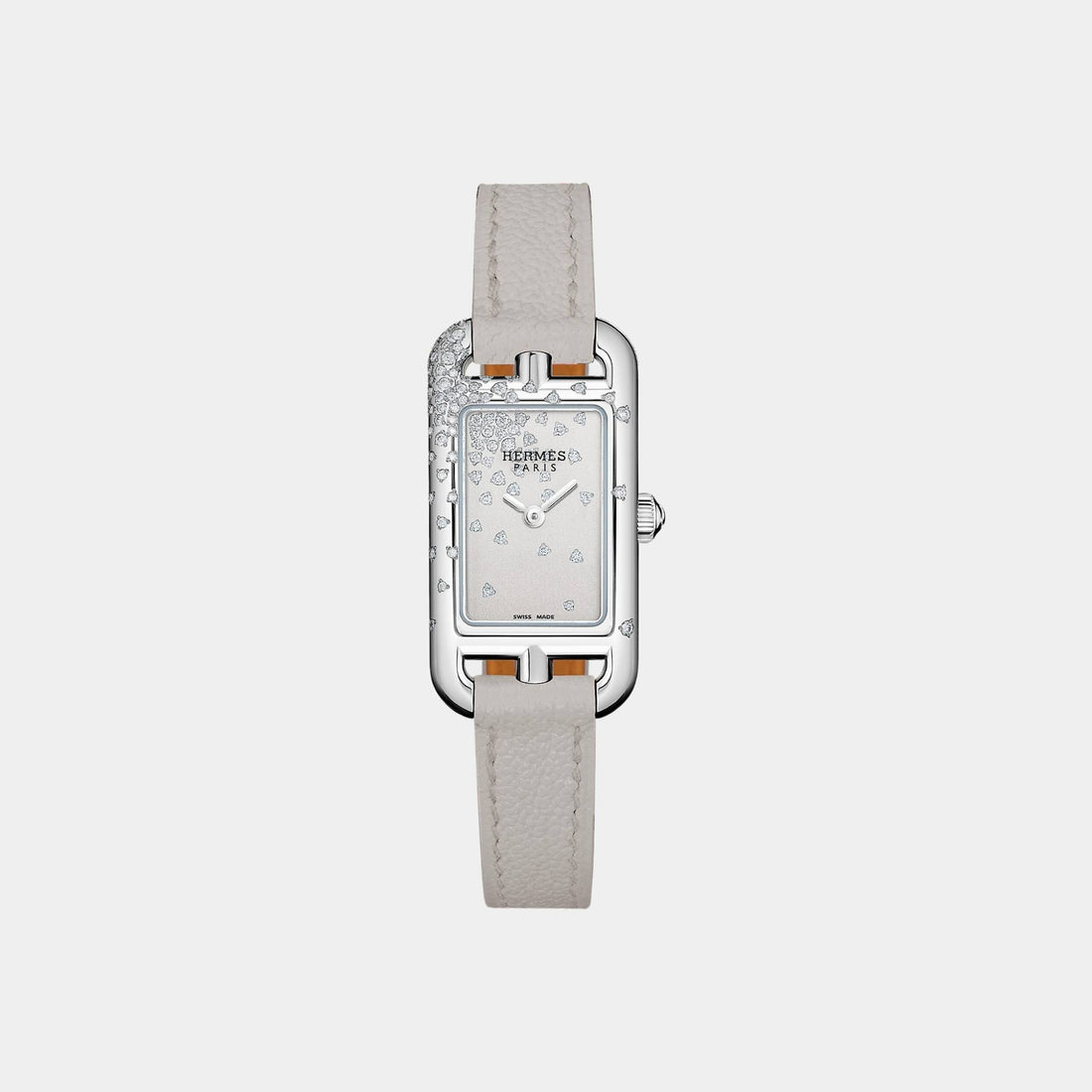 Hermes Nantucket 29 mm Steel Watch With Pearl Gray Calfskin Strap