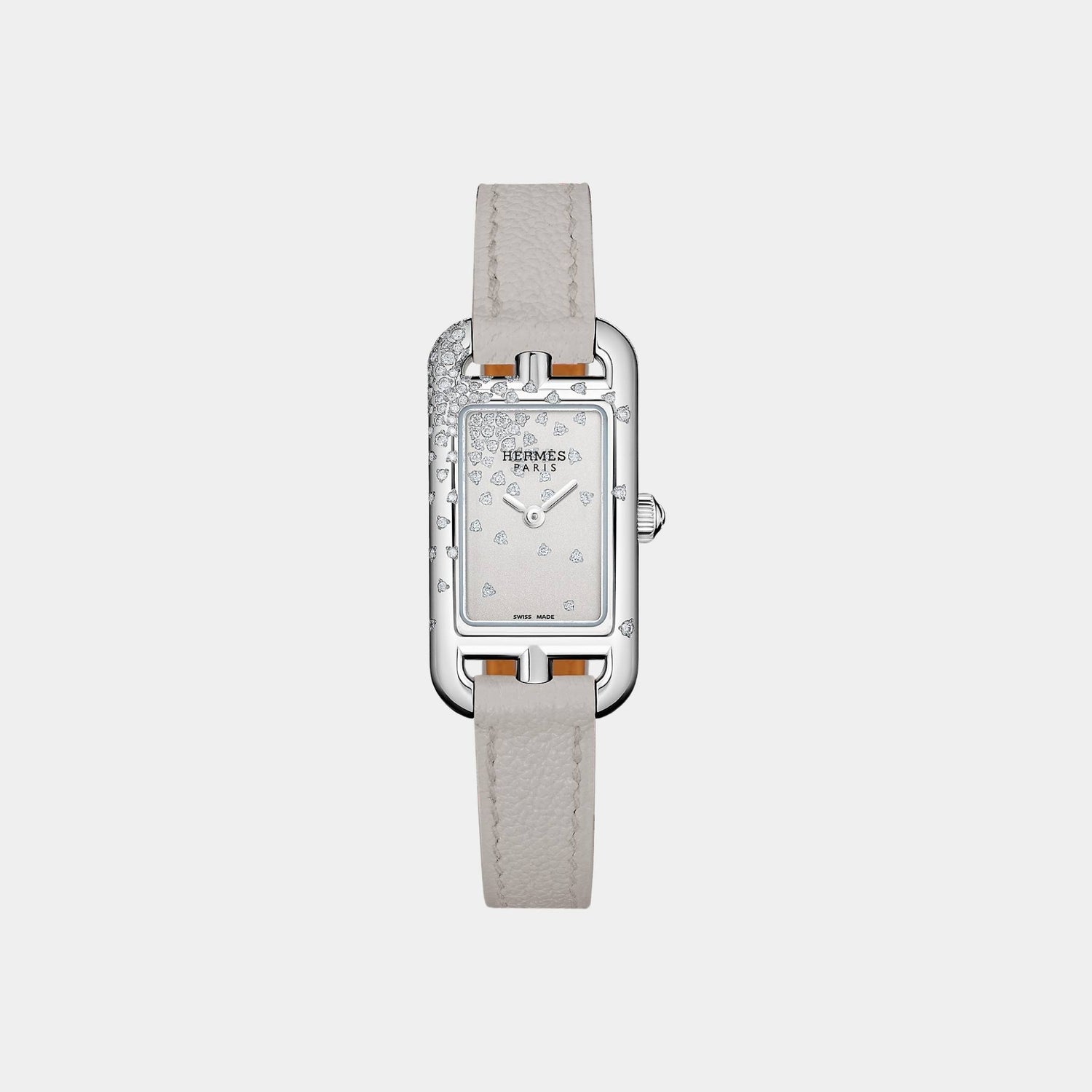 Hermes Nantucket 29 mm Steel Watch With Pearl Gray Calfskin Strap