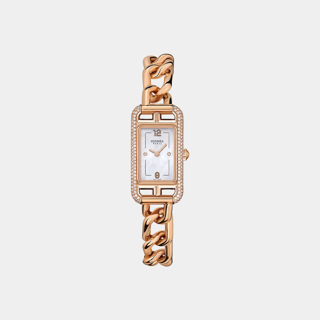 Hermes Nantucket Rose Gold 29 mm Watch With Jeweled Setting