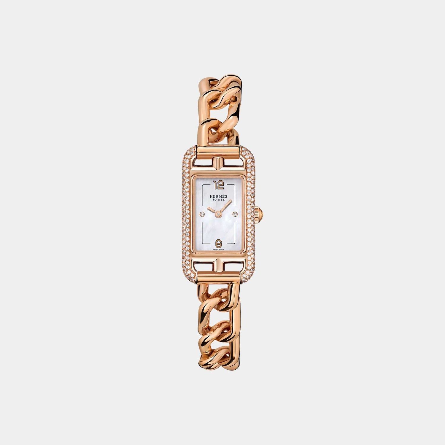 Hermes Nantucket Rose Gold 29 mm Watch With Jeweled Setting