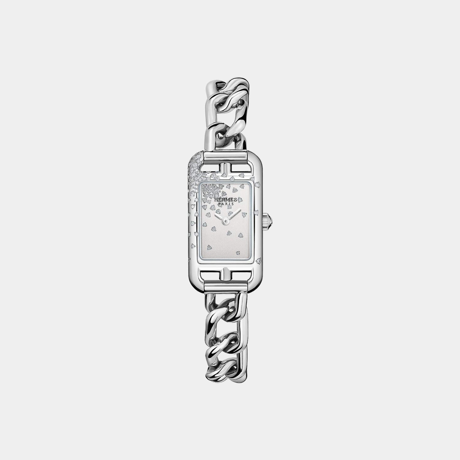 Hermes Nantucket Steel 29 mm Watch With Rhodium-Plated And Set Dial