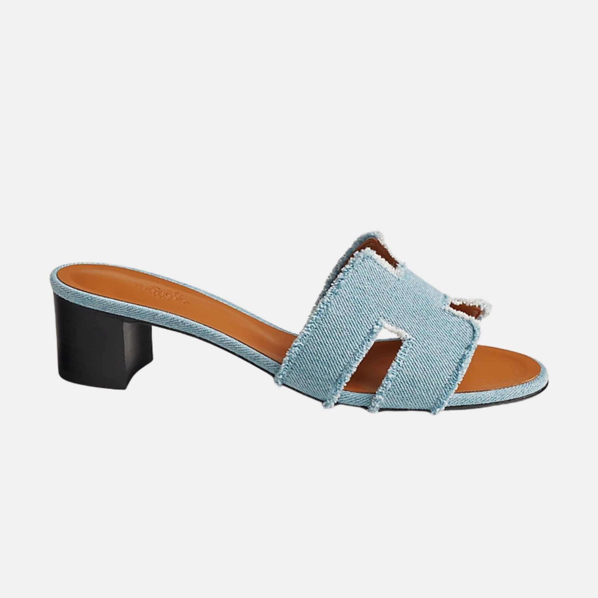 Hermes Oasis Sandal Fringed Denim Bleu Clair, Side