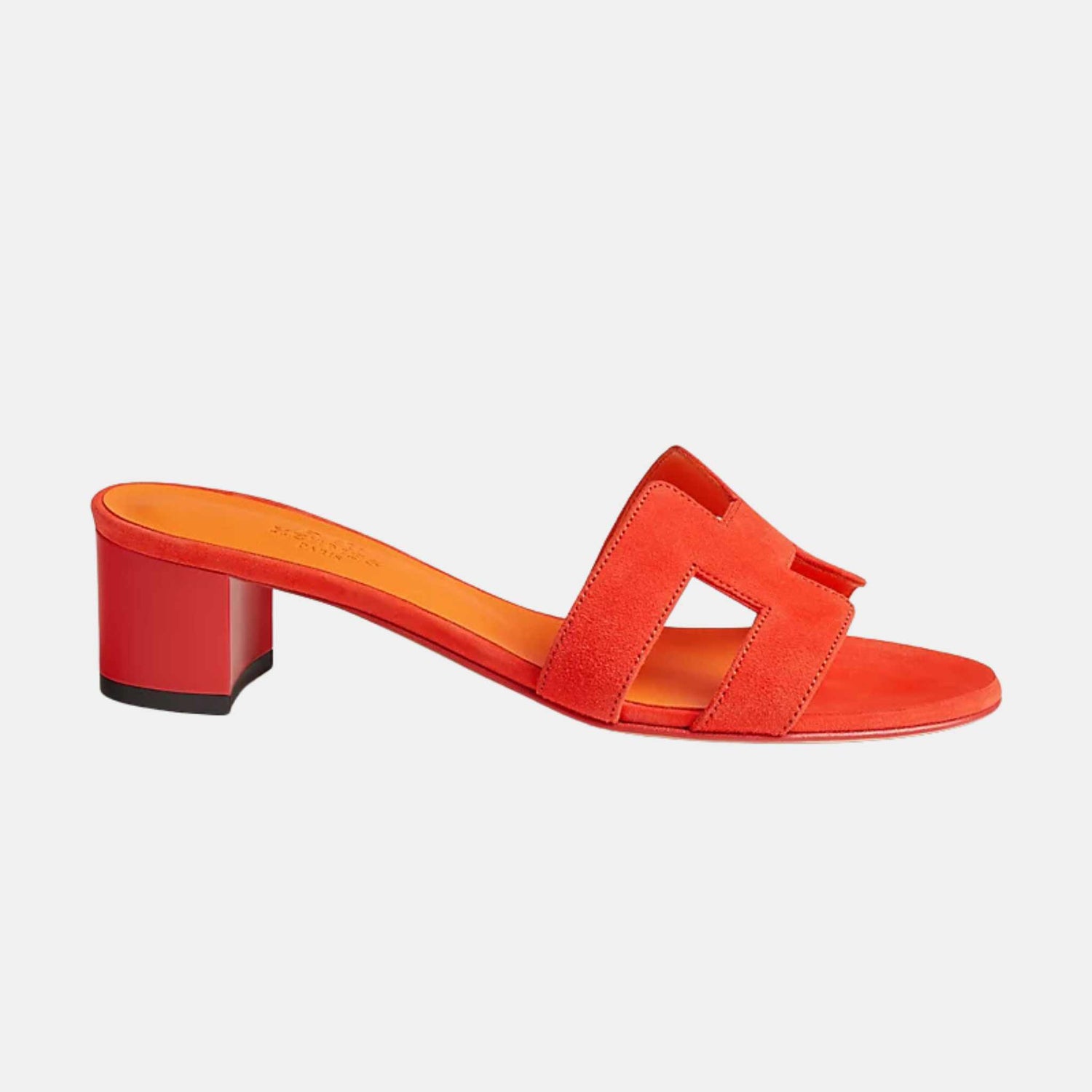 Hermes Oasis Sandal Suede, Rouge Ecarlate, Side