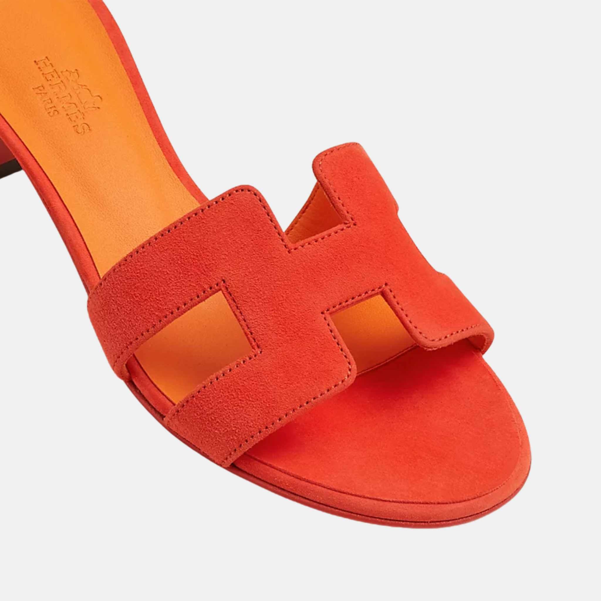 Hermes Oasis Sandal Suede, Rouge Ecarlate, Top