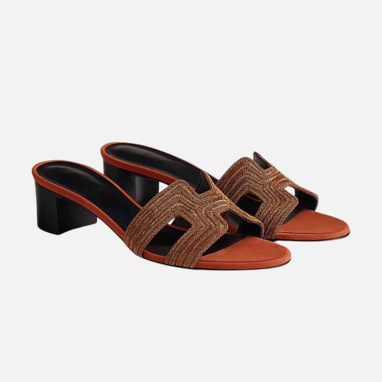 Hermes Oasis Sandal Suede Goatskin And Dabka Rouge De Turin , Front