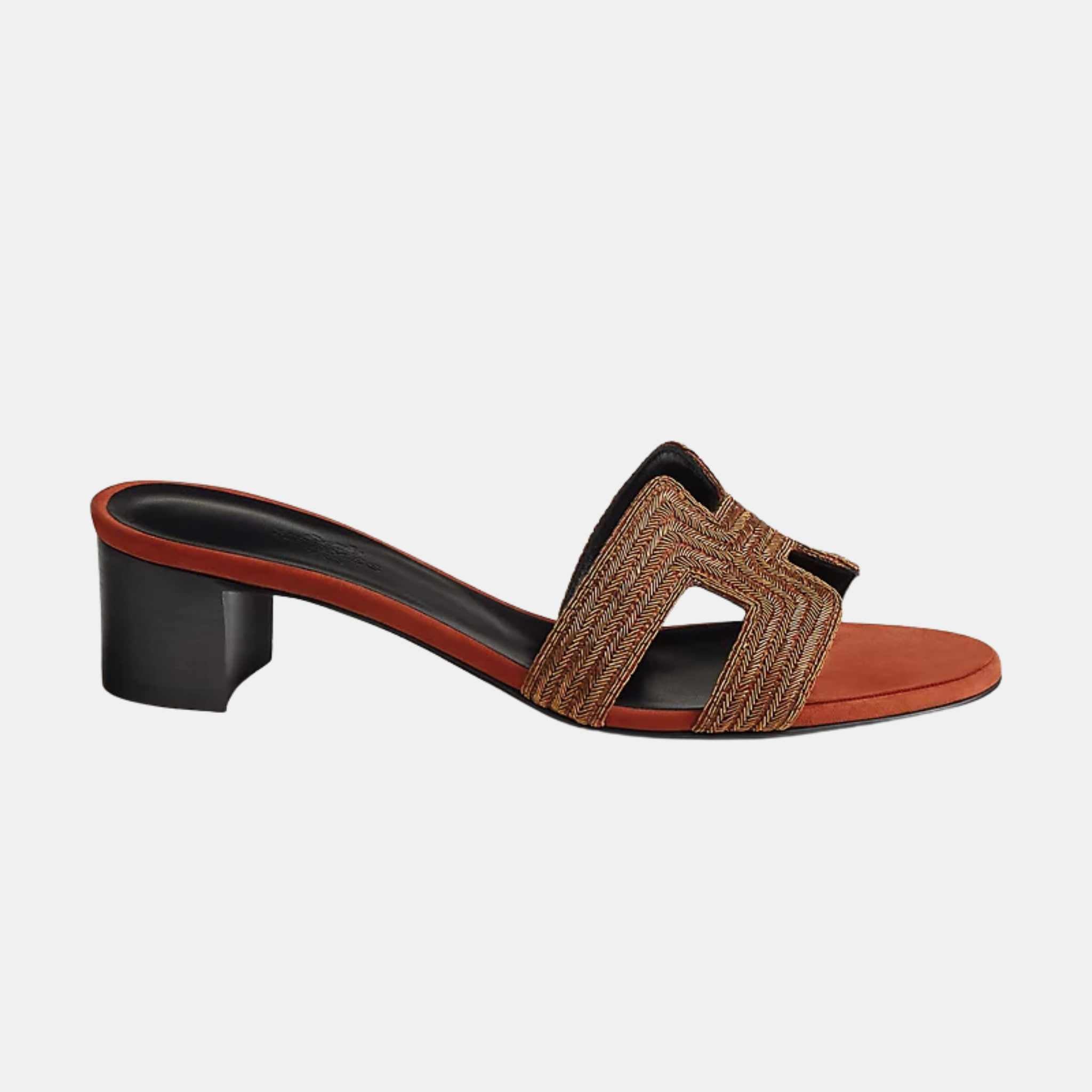 Hermes Oasis Sandal Suede Goatskin And Dabka Rouge De Turin , Side