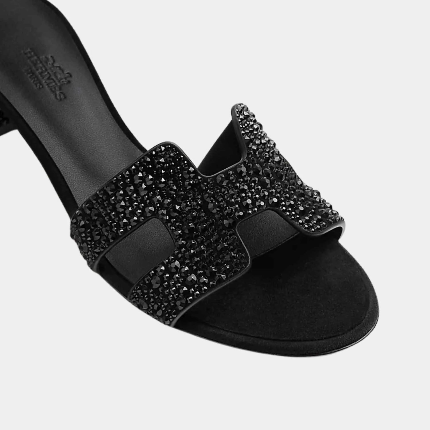 Hermes Oasis Sandals Black With Rhinestones, Noir, Top
