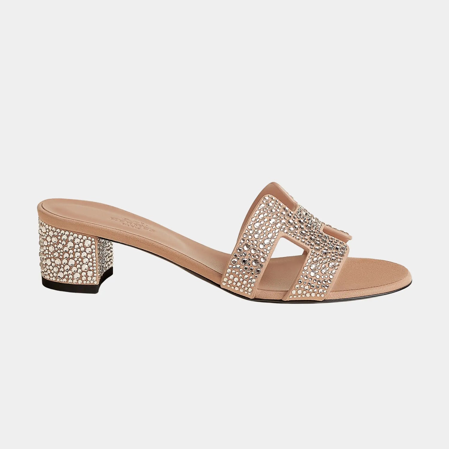 Hermes Oasis Sandals Black With Rhinestones, Beige Perlino, Side