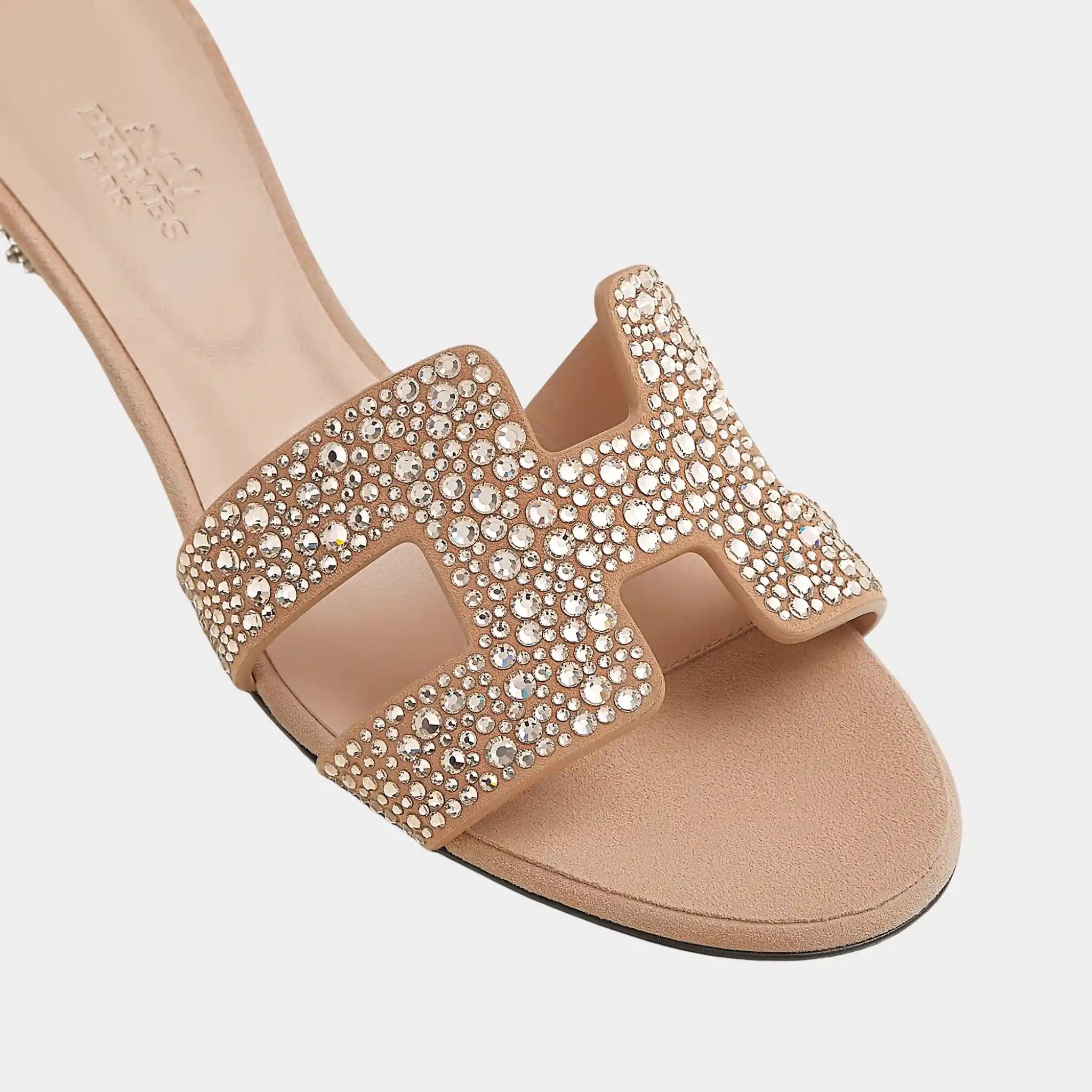 Hermes Oasis Sandals Black With Rhinestones, Beige Perlino, Top