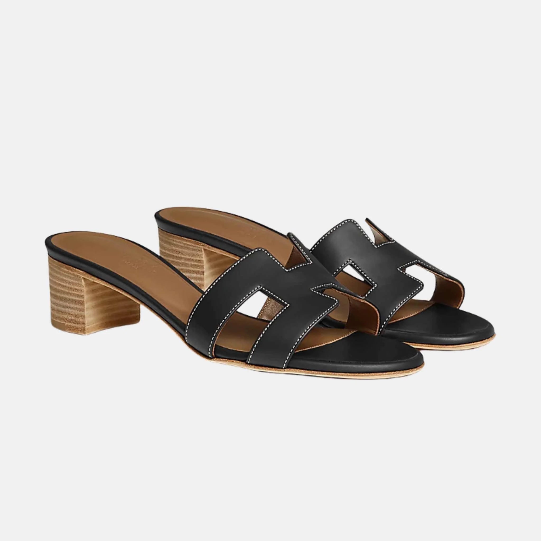 Hermes Oasis Sandals Calfskin, White, Black, Front