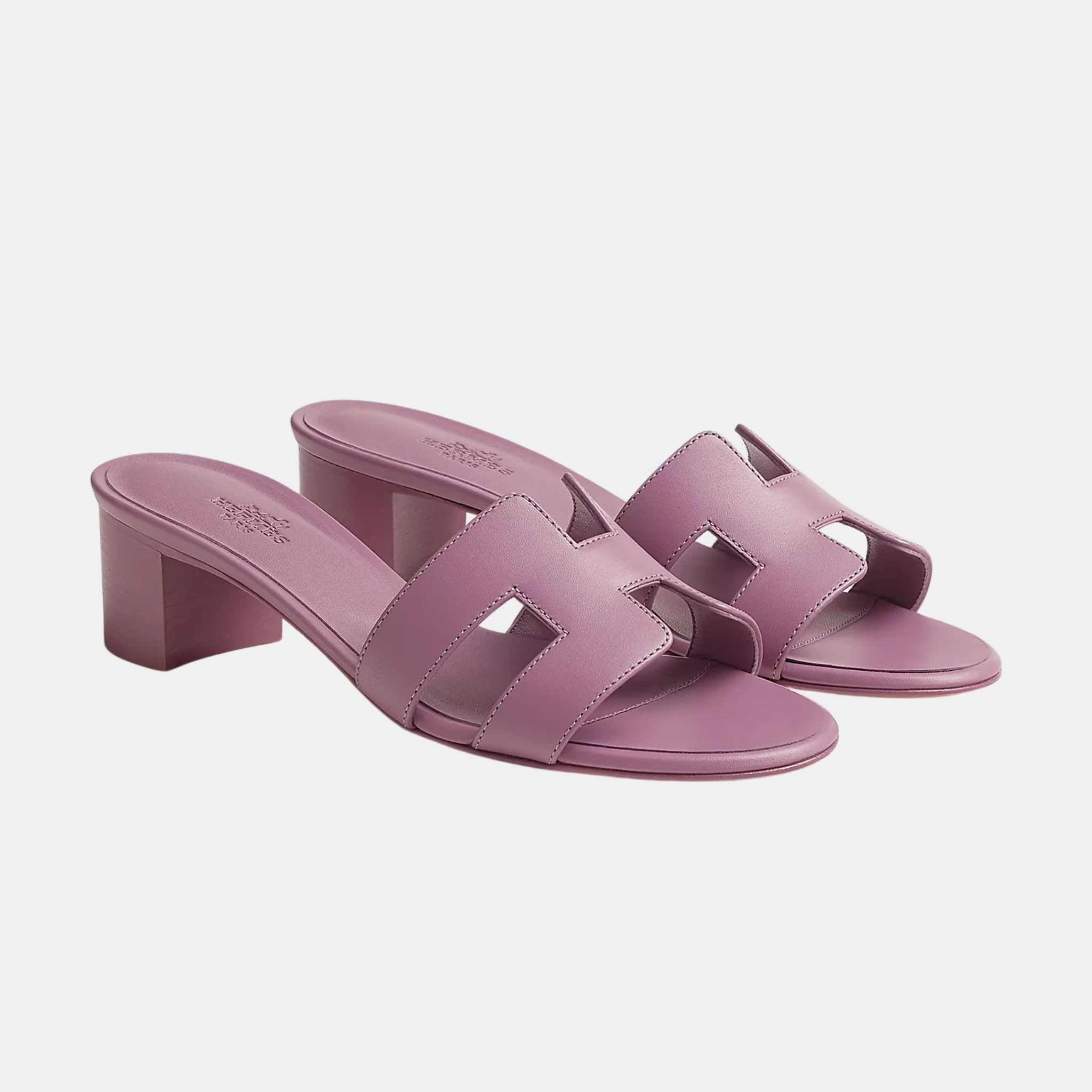 Hermes Oasis Sandals Calfskin, Bruyere, Front