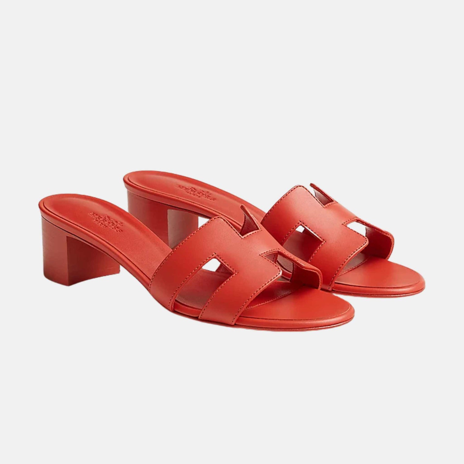 Hermes Oasis Sandals Calfskin, Orange Capucine, Front