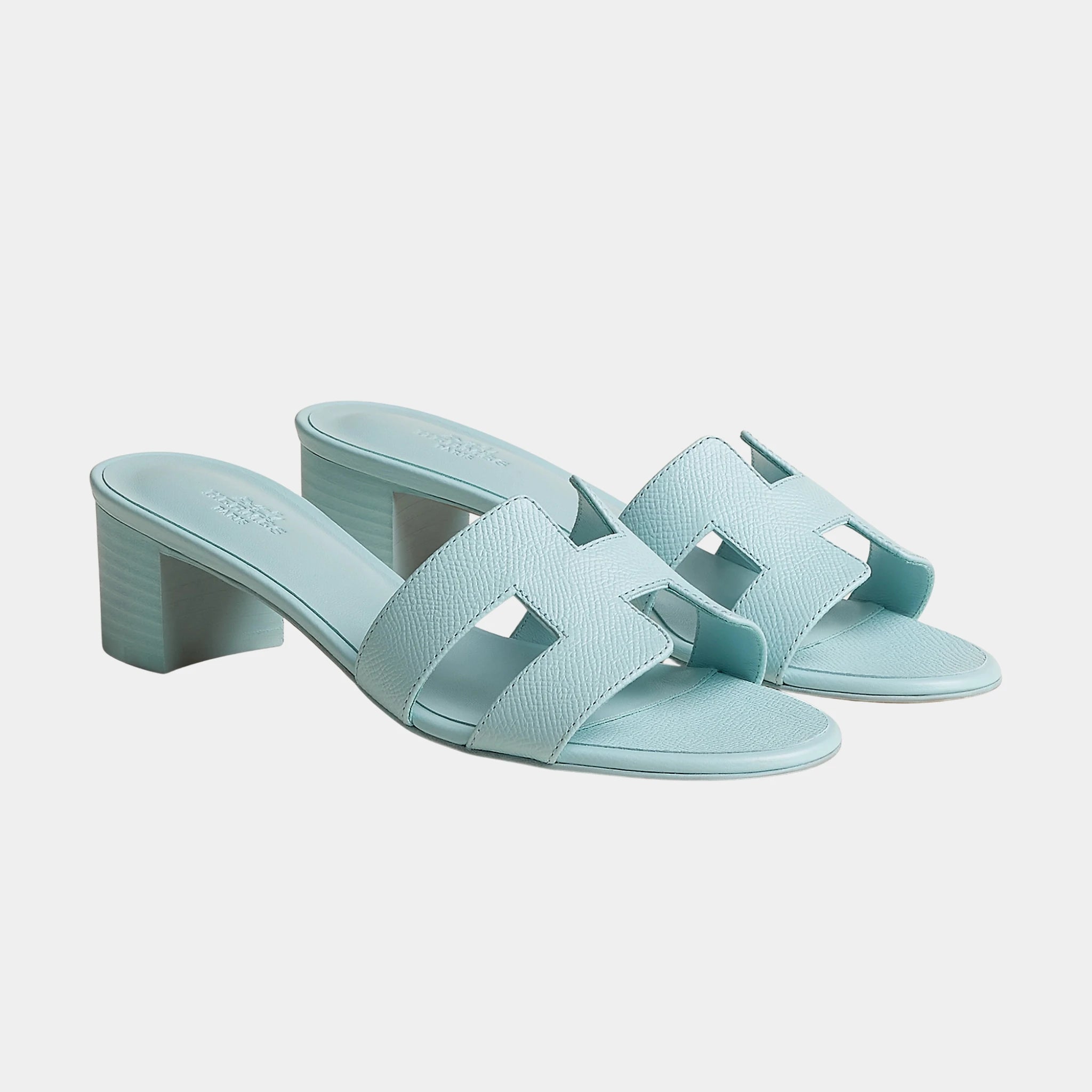 Hermes Oasis Sandals Epsom Calfskin, Bleu Brume, Front