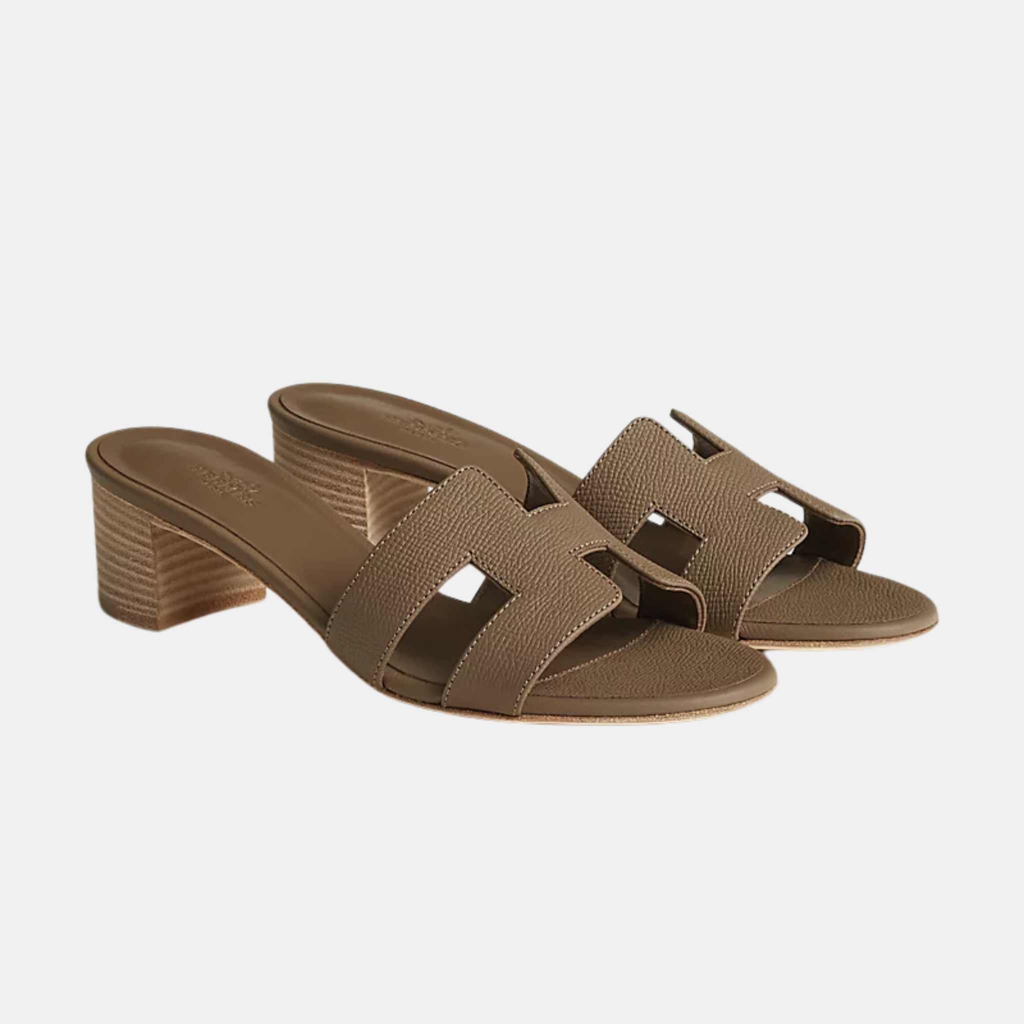 Hermes Oasis Sandals Epsom Calfskin, Etoupe, Front