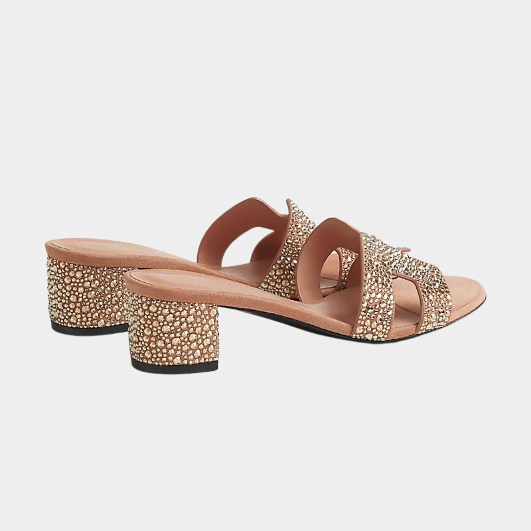 Hermès Oasis Sandals Nude with Rhinestones, Side And Heal