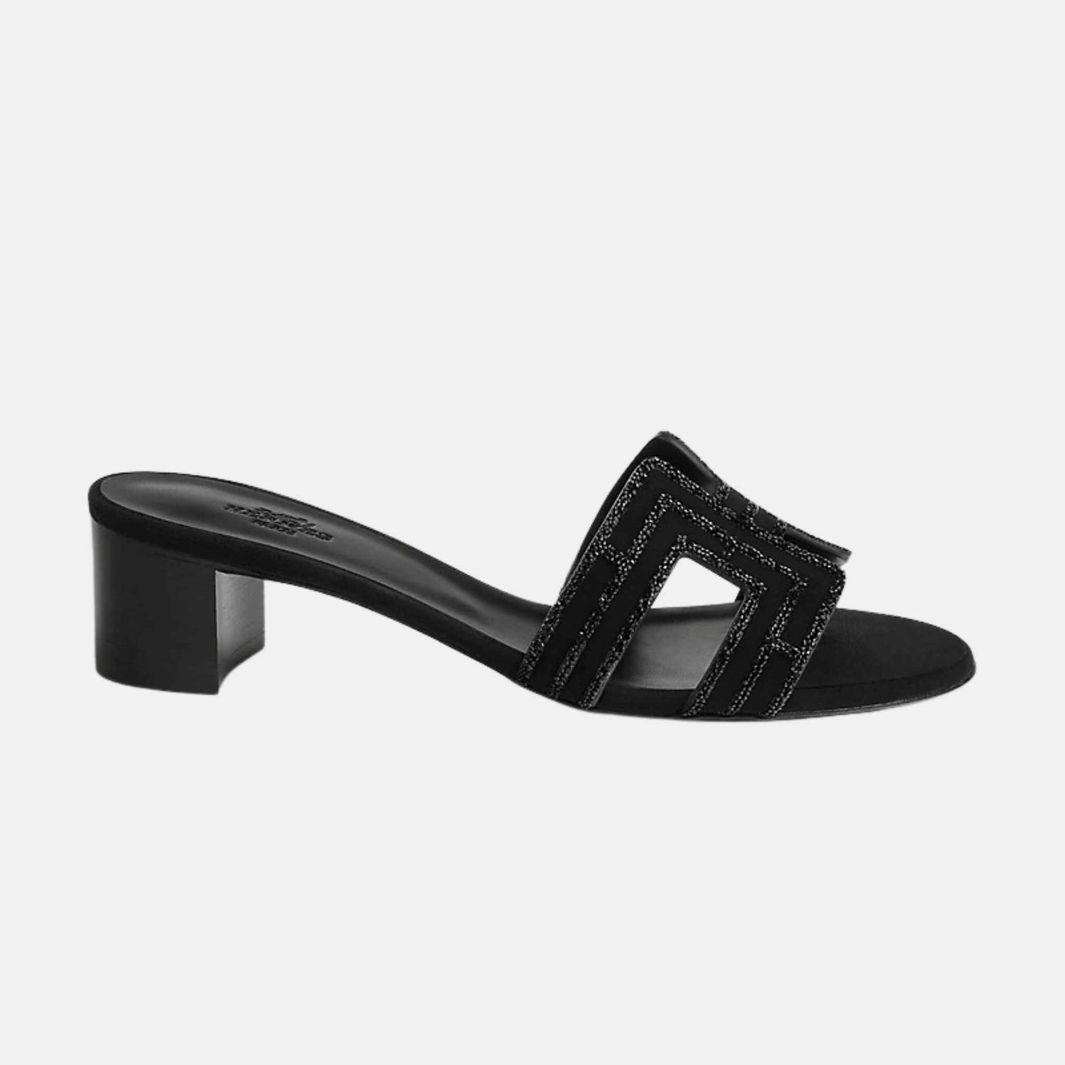 Hermes Oasis Sandals Suede Arcane Rhinestone, Black, Side