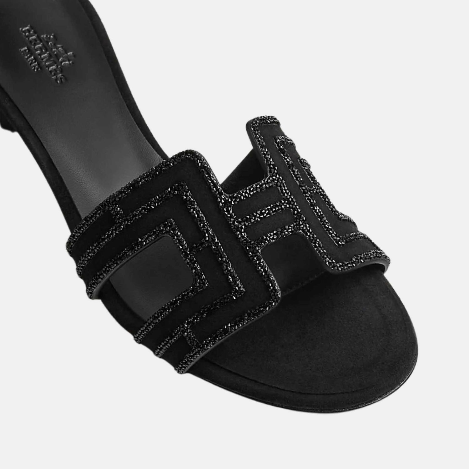 Hermes Oasis Sandals Suede Arcane Rhinestone, Black, Top