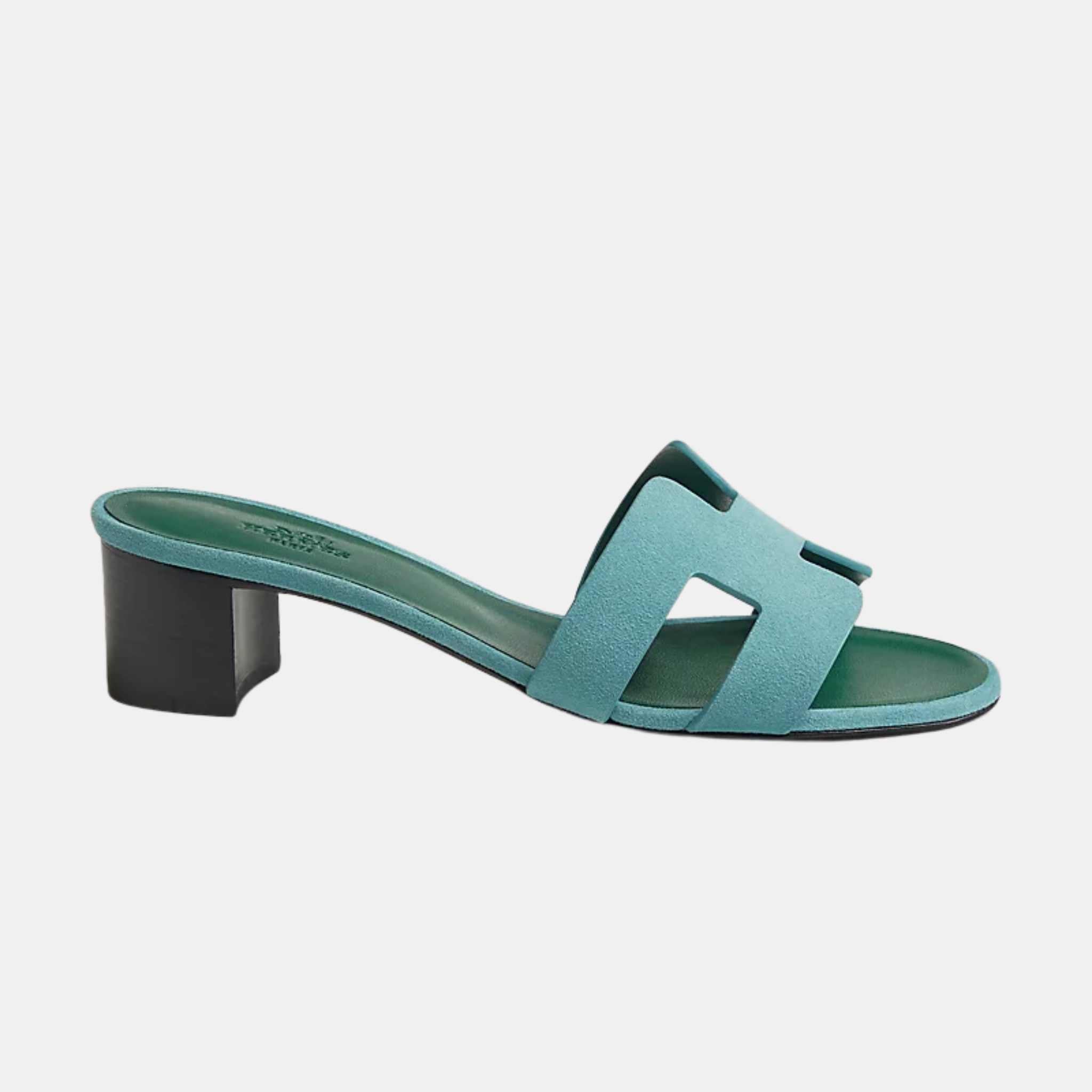 Hermes Oasis Sandals Suede Goatskin, Bleu Mineral, Side