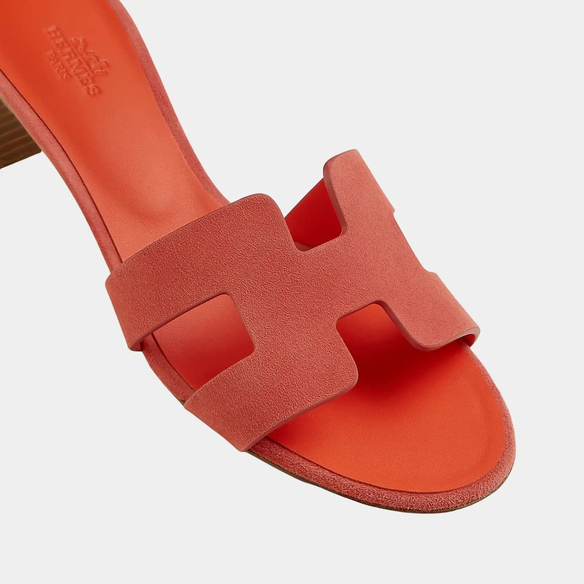 Hermes Oasis Sandals Suede Goatskin, Rose Antique, Orange H, Top
