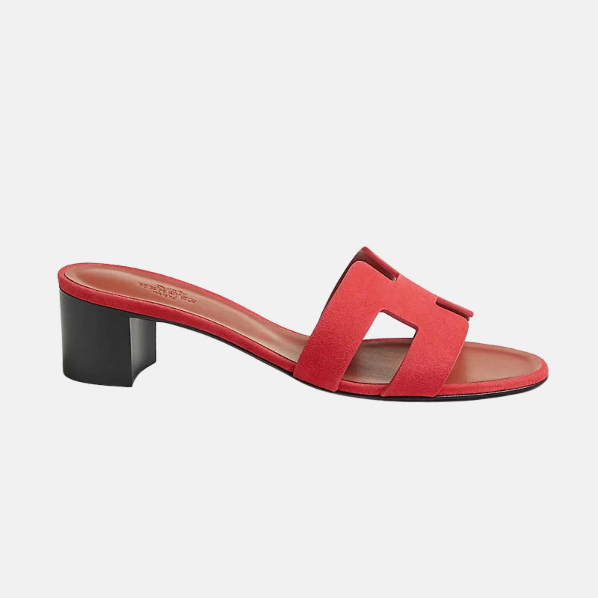 Hermes Oasis Sandals Suede Goatskin, Rouge Cinetique, Side