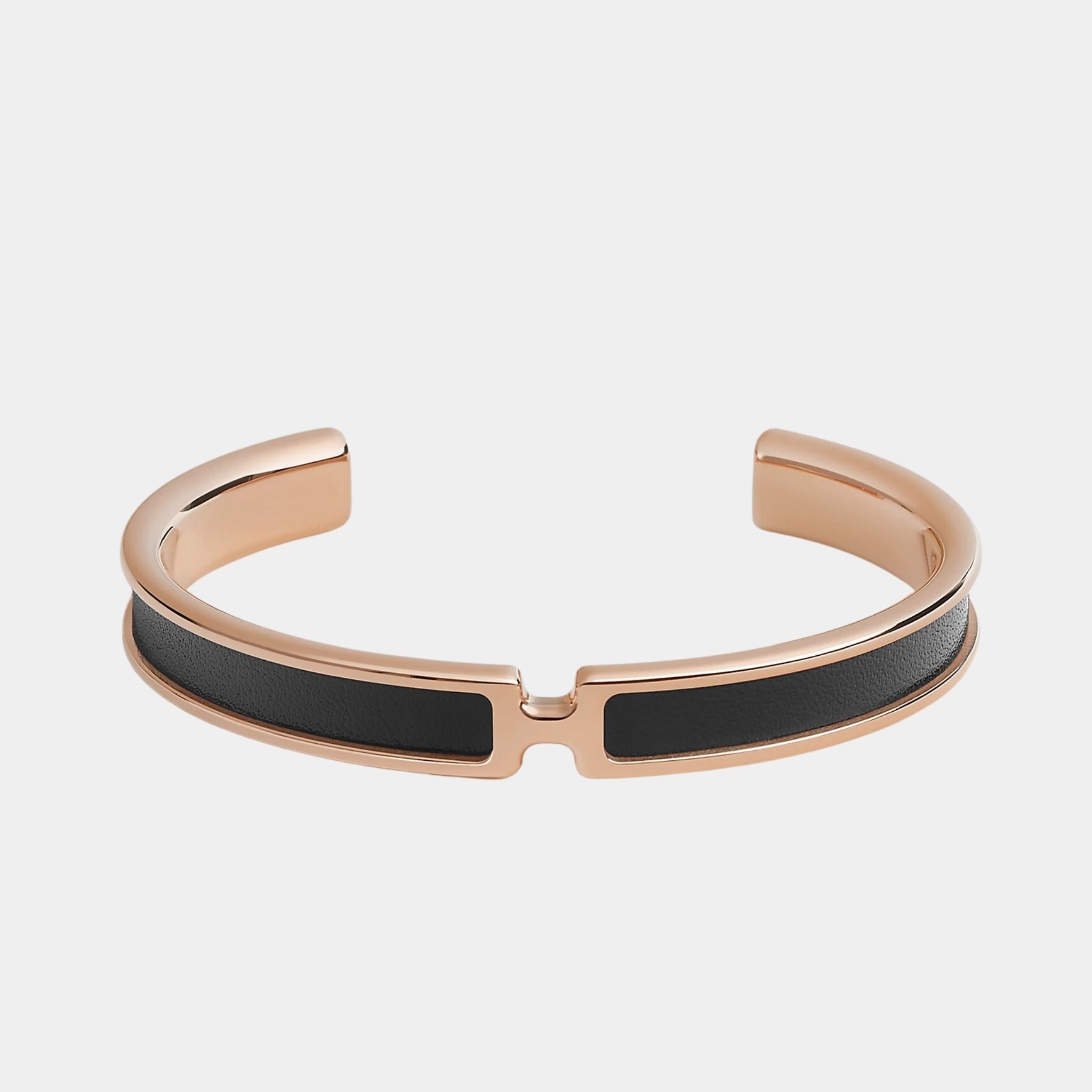 Hermes Olympe Bracelet Box Calfskin Rose Gold Plated, Noir