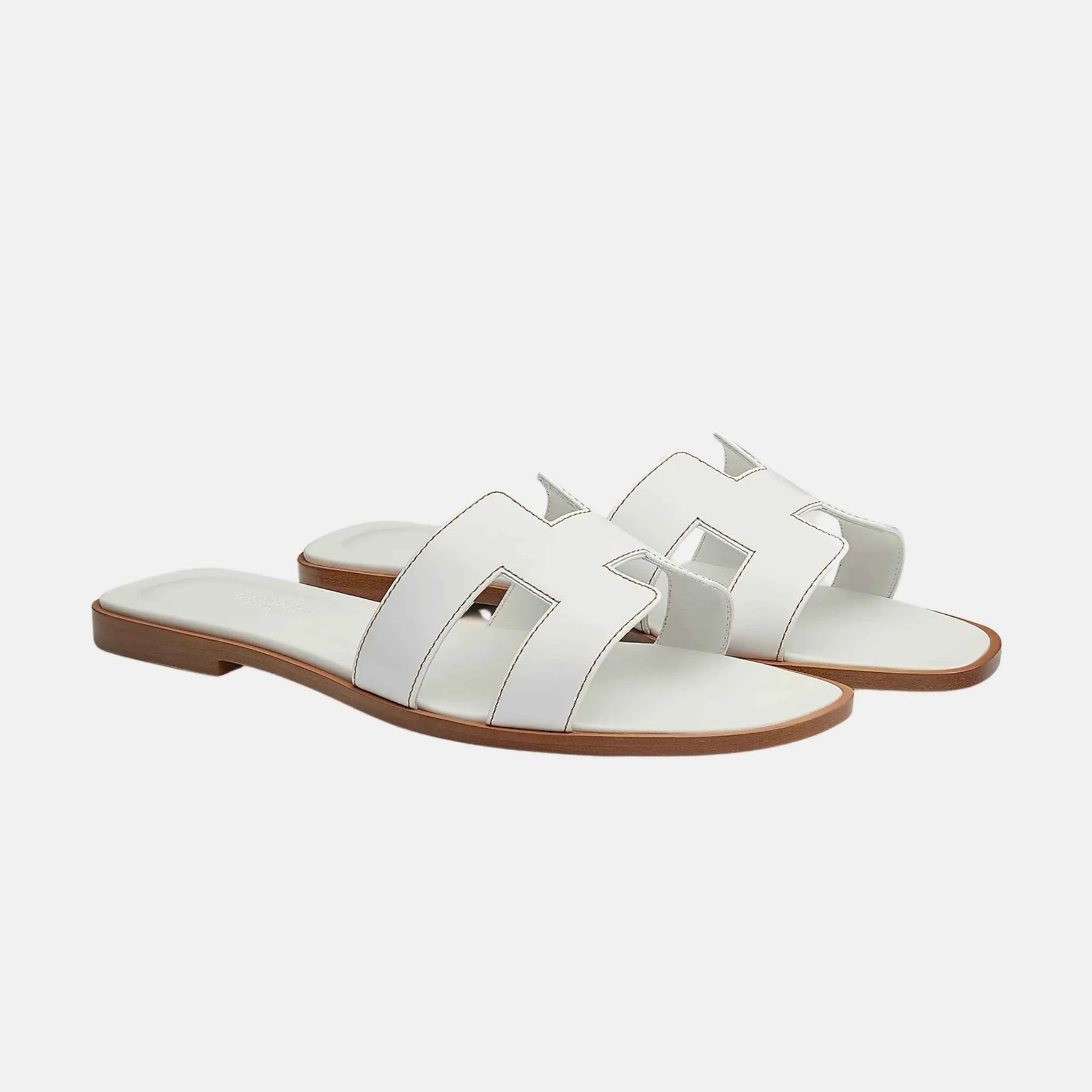Hermes Oran Sandal Box Calfskin, Blanc, Front