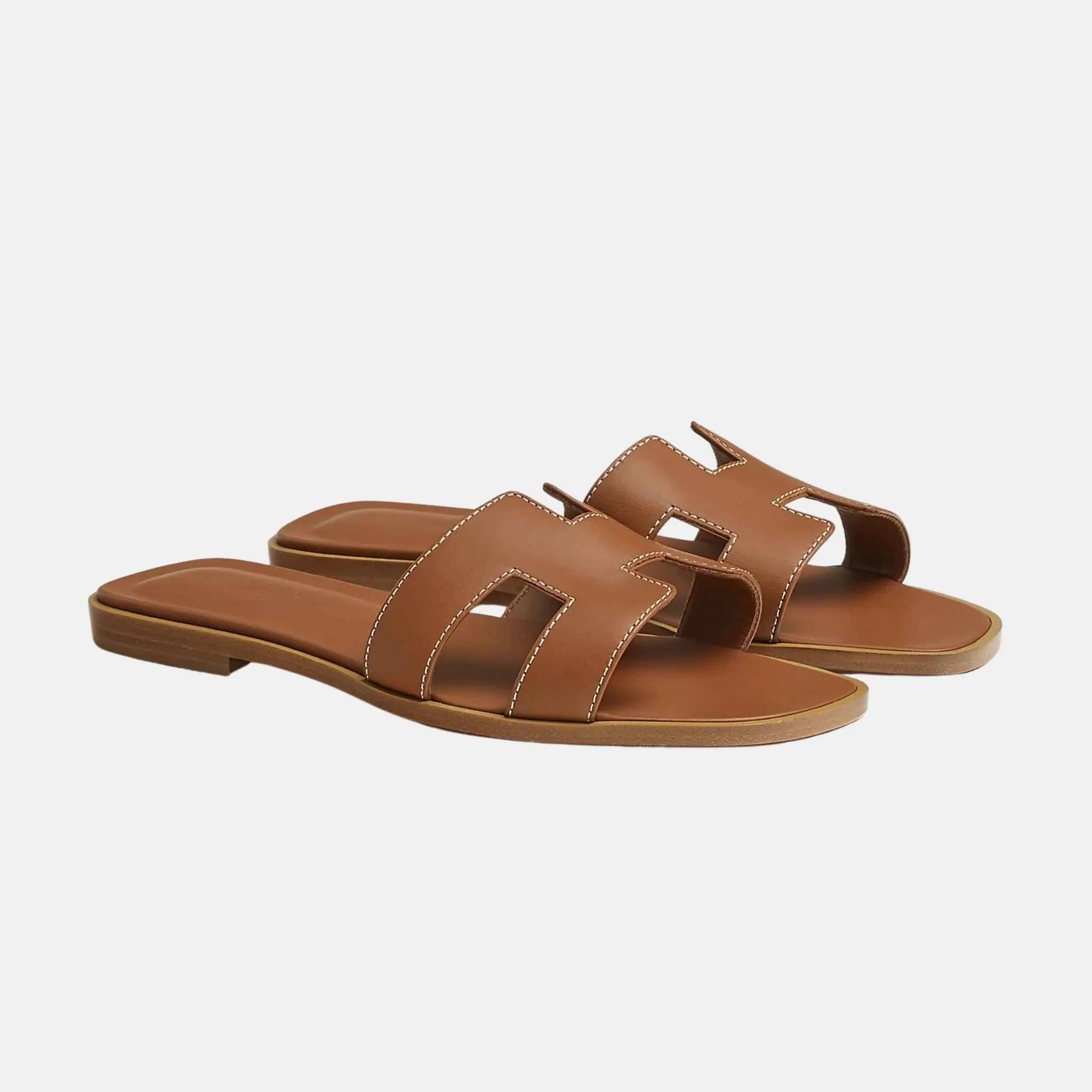 Hermes Oran Sandal Box Calfskin, Gold, Front