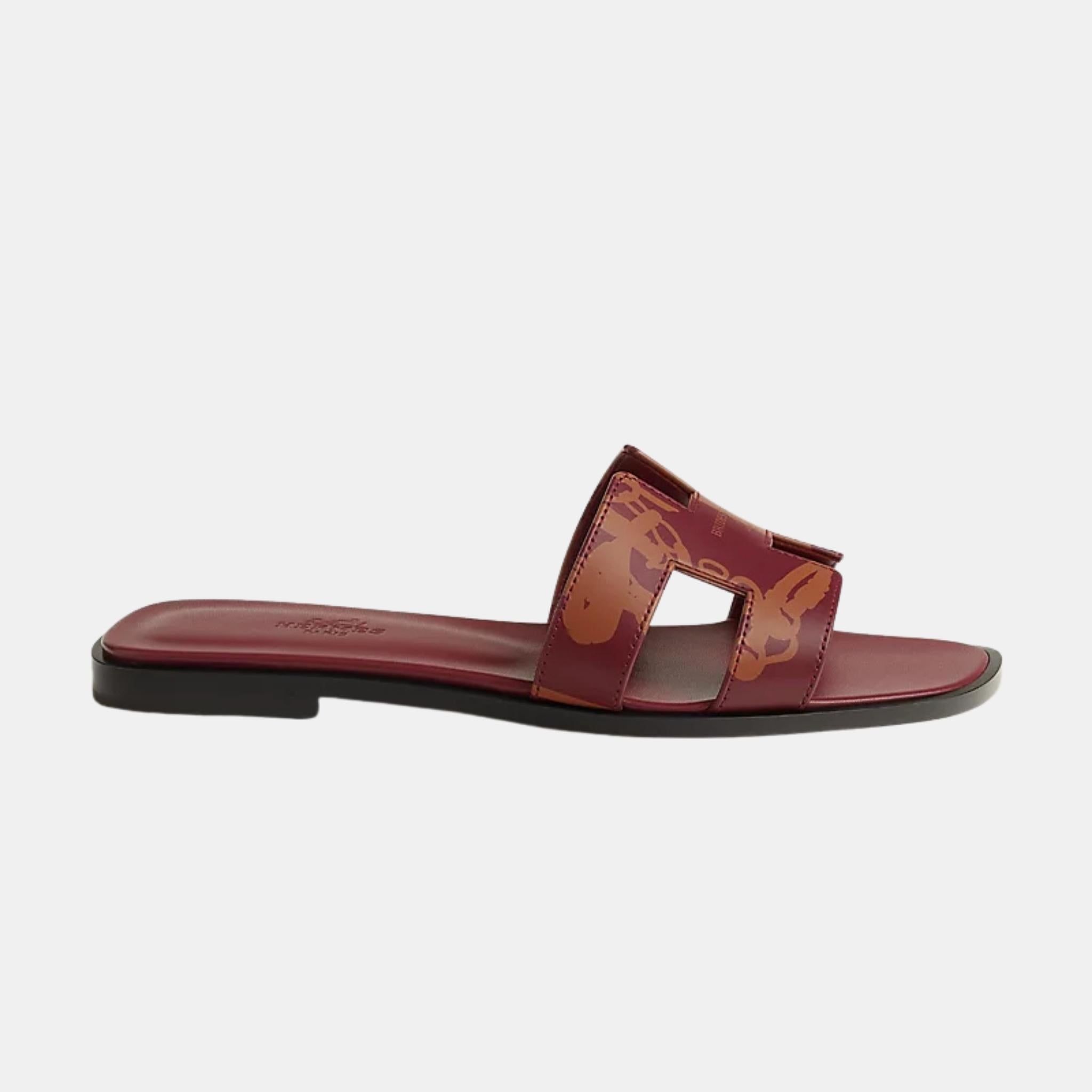 Hermes Oran Sandal Brides de Gala Quadri Tattoo, Rouge H/Naturel, Side View