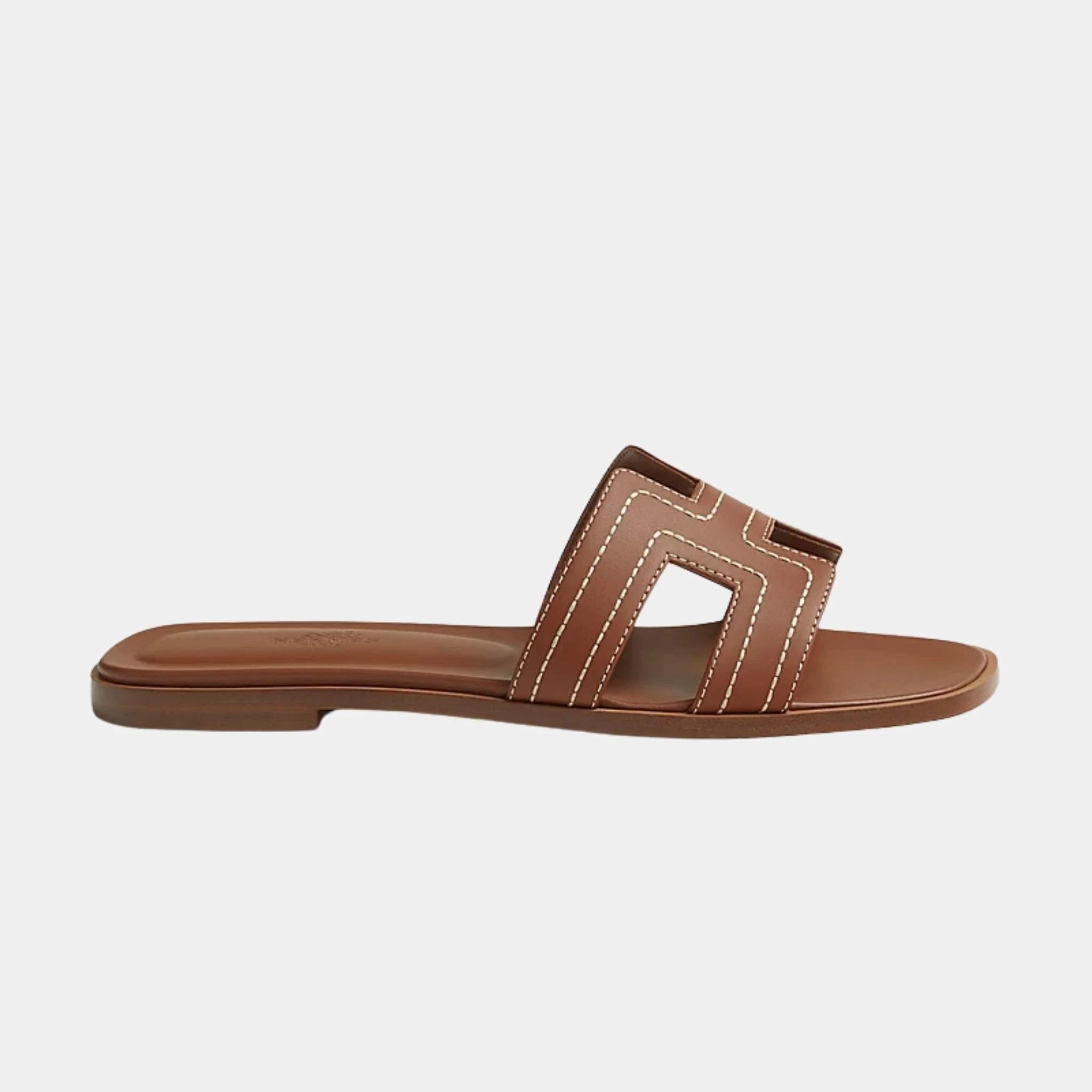 Hermes Oran Sandal Embroidered Calfskin, Gold, Side