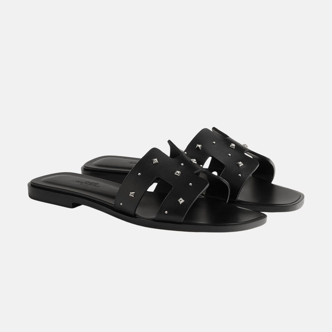 Hermes Oran Sandal Calfskin with Medor Studs, Noir, Front