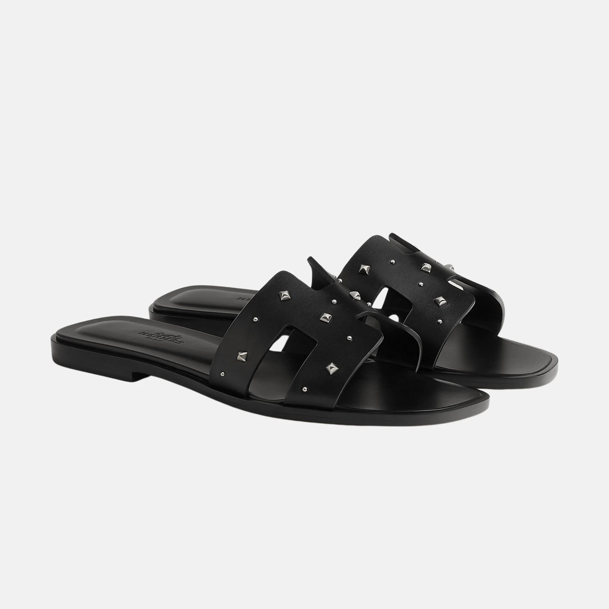 Hermes Oran Sandal Calfskin with Medor Studs, Noir, Front