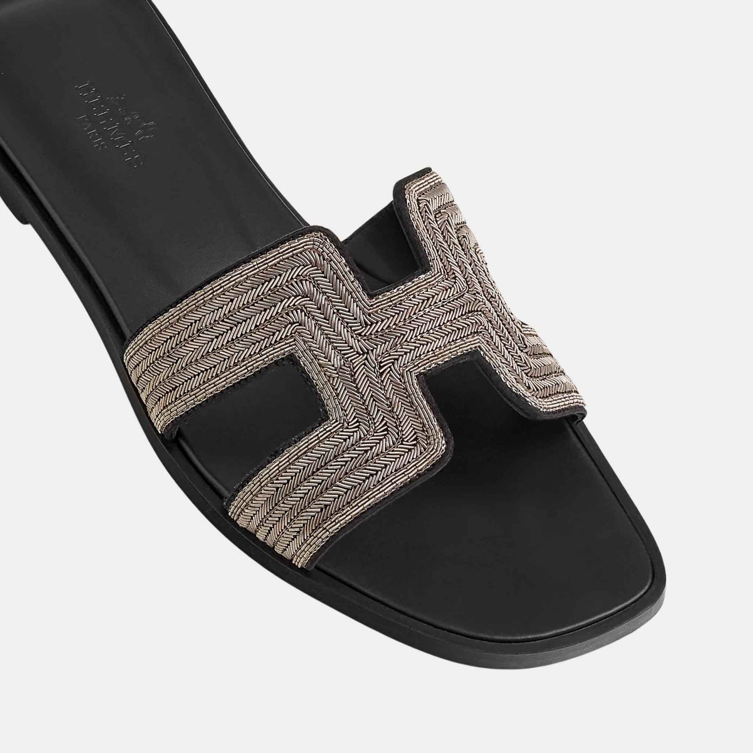 Hermes Oran Sandal Dabka, Noir, Top View