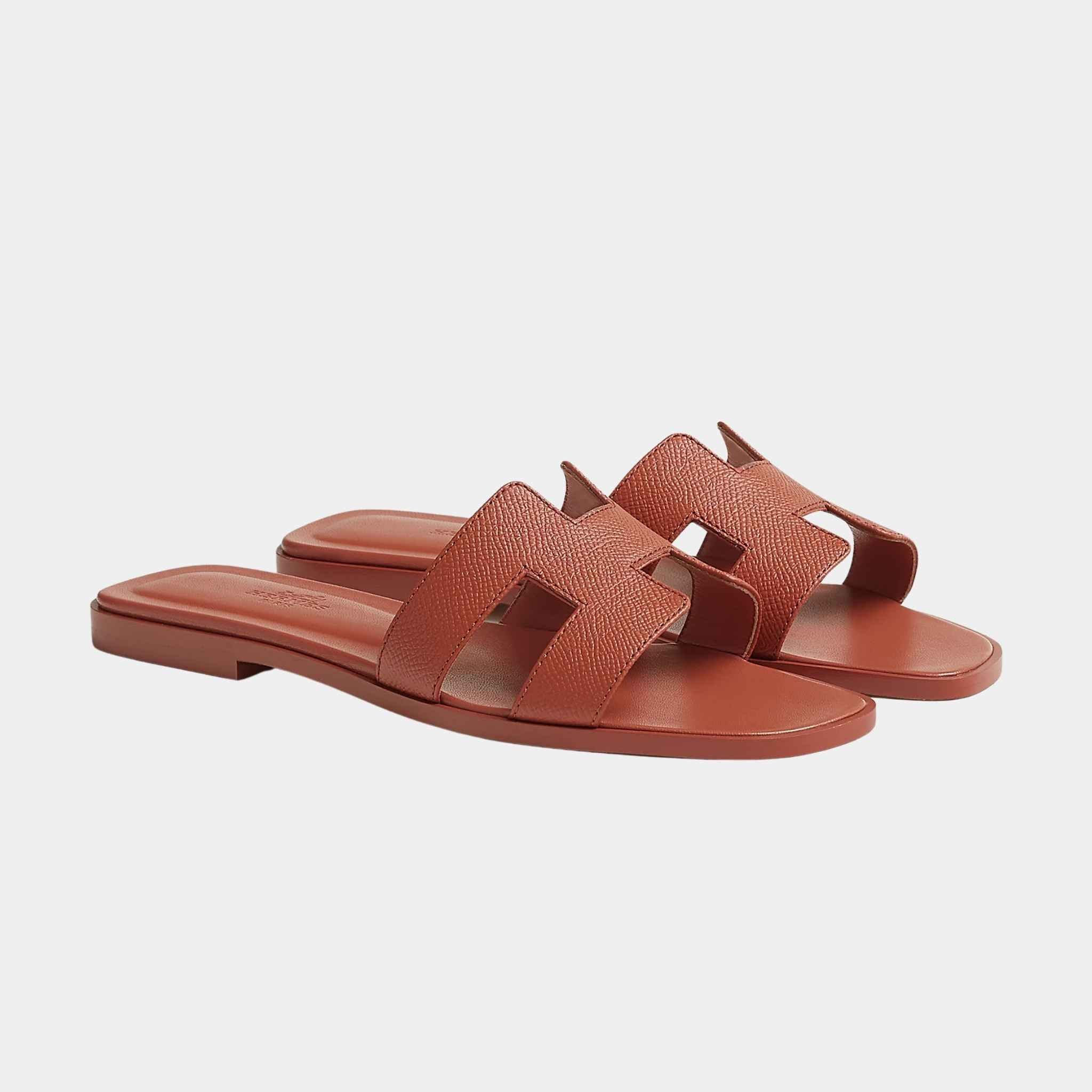 Hermes Oran Sandal, Epsom Calfskin, Orange Canyon, Side View