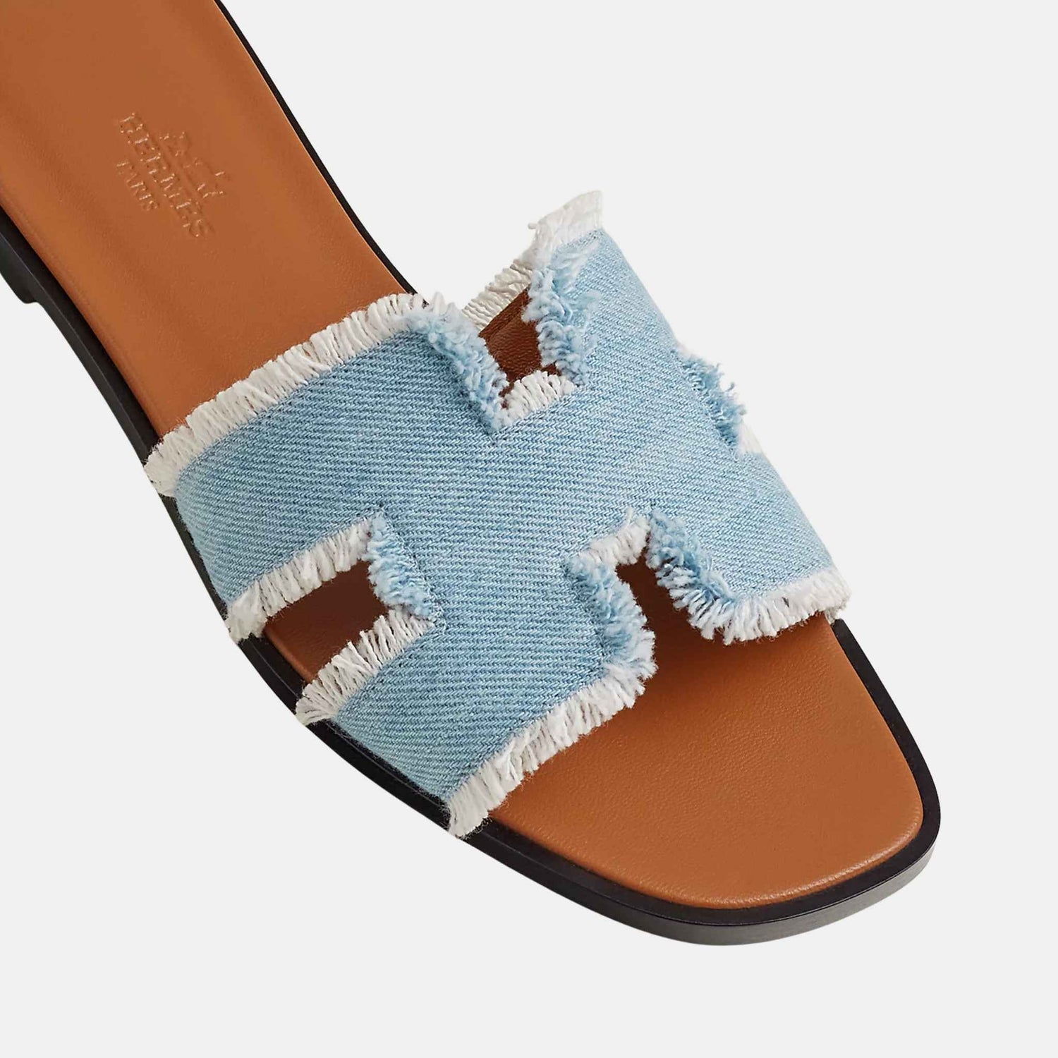 Hermes Oran Sandal Fringed Denim, Bleu Clair, Top View