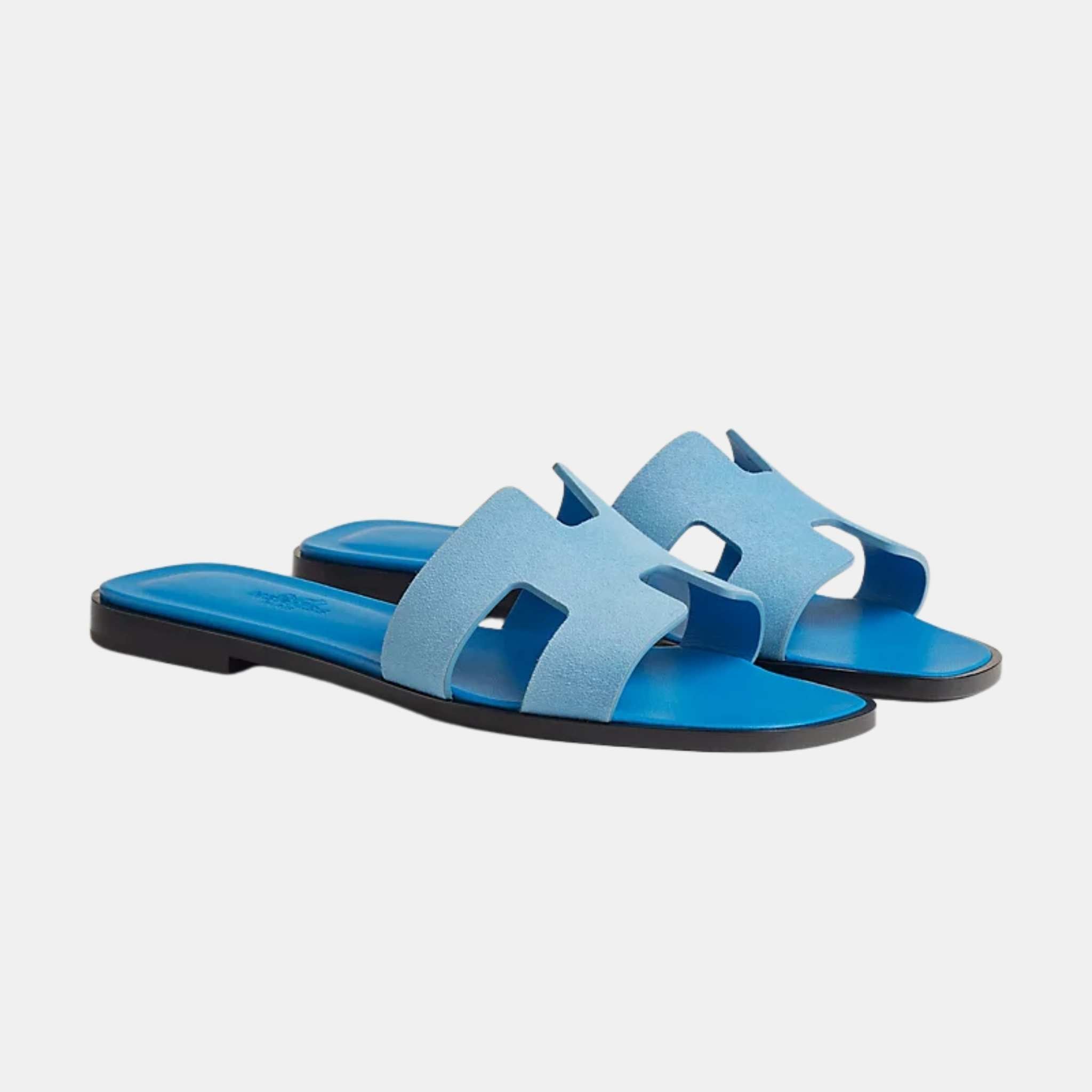 Hermes Oran Sandal Goatskin, Bleu Cameo, Front View