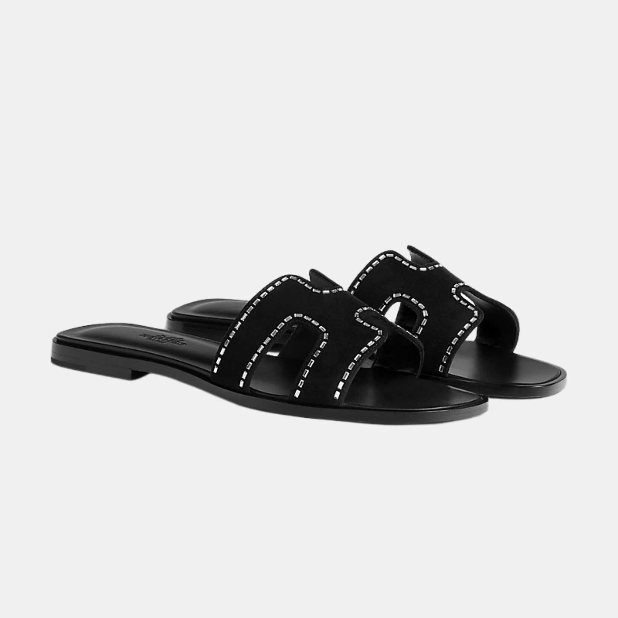 Hermes Oran Sandal Rhinestone, Noir, Front View