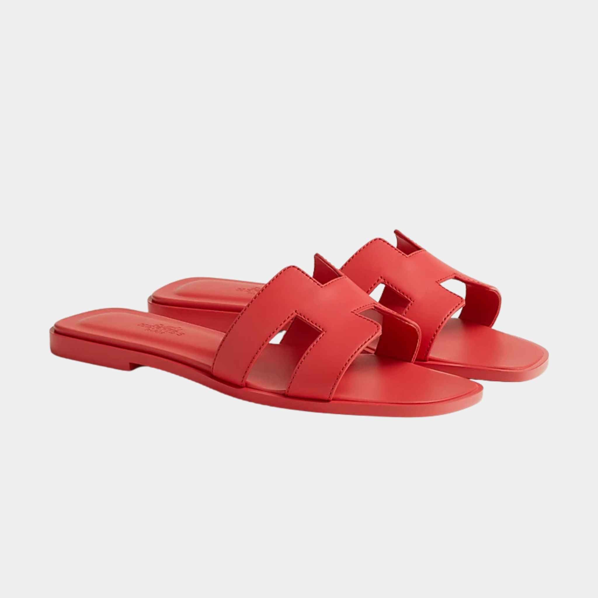 Hermes Oran Sandal, Rose Vermilion, Side View