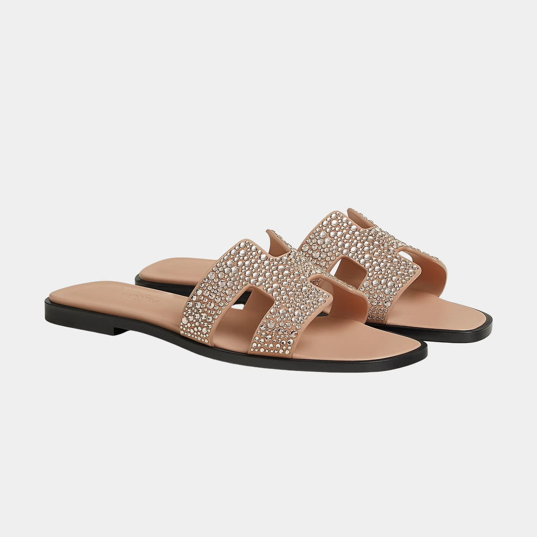 Hermes Oran Sandal Goatskin With Rhinestone Details, Beige Perlino, Front