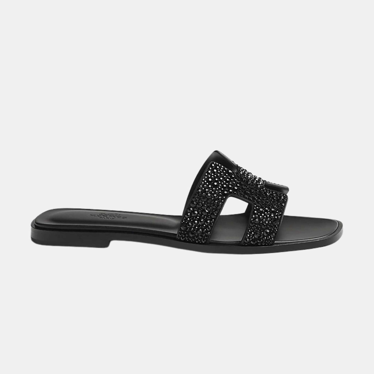 Hermes Oran Sandal Suedue Goatskin, Black, Side View