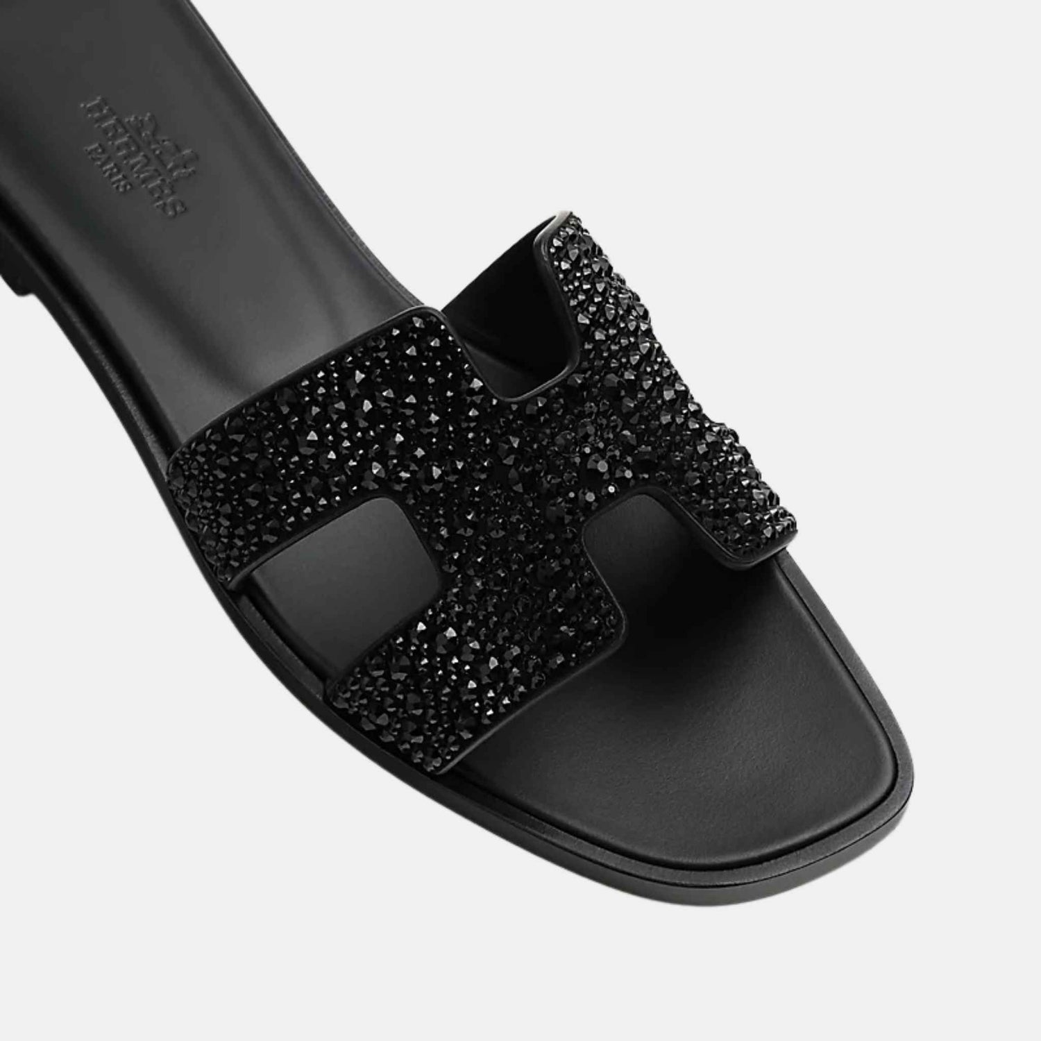 Hermes Oran Sandal Suedue Goatskin, Black, Top View