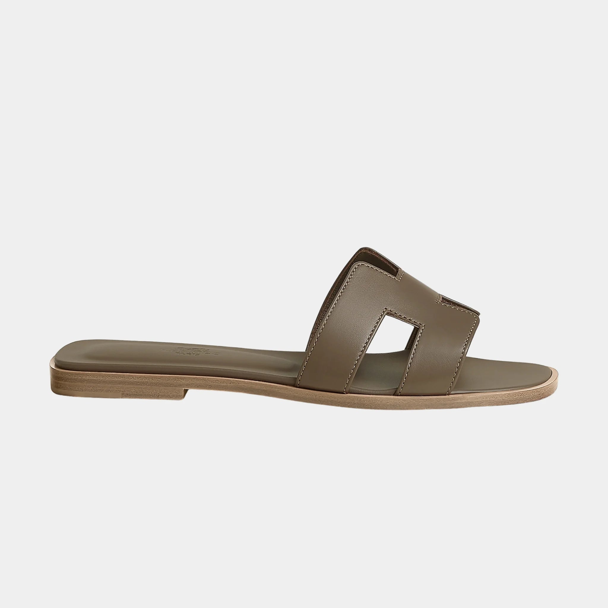 Hermes Oran Sandals in Calfskin with Iconic H Cutout, Etoupe, Side