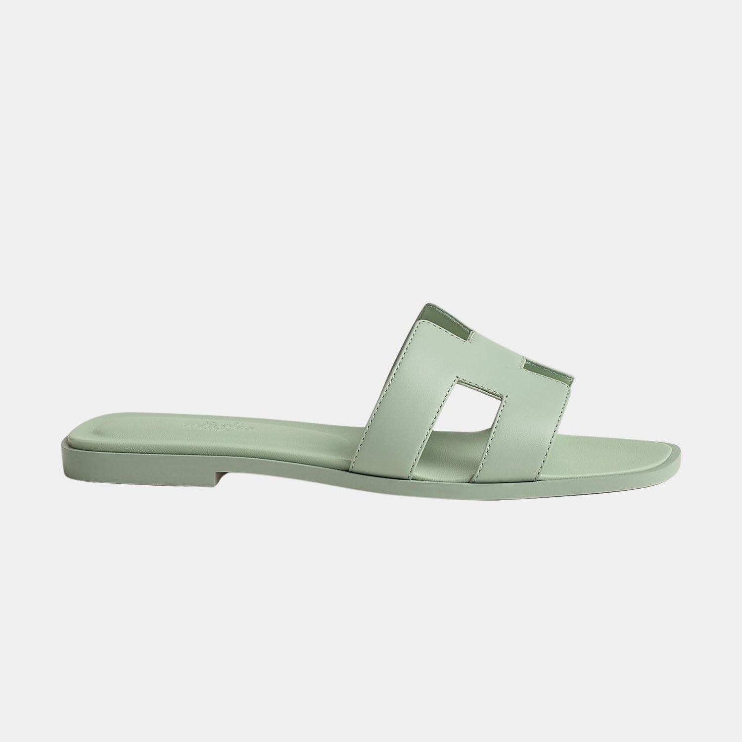 Hermes Oran Sandals In Calfskin, Vert Deau, Side