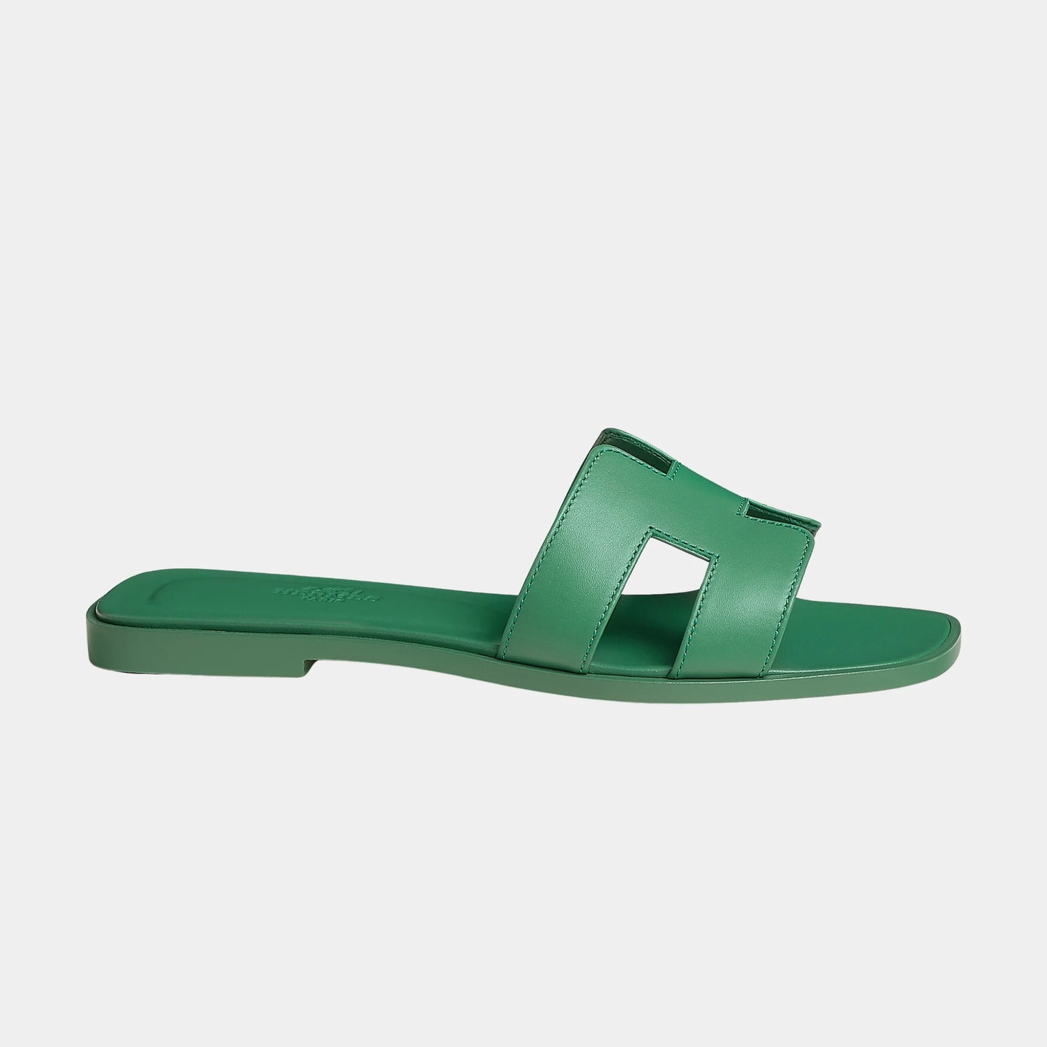 Hermes Oran Sandals In Calfskin, Vert Jungle, Side