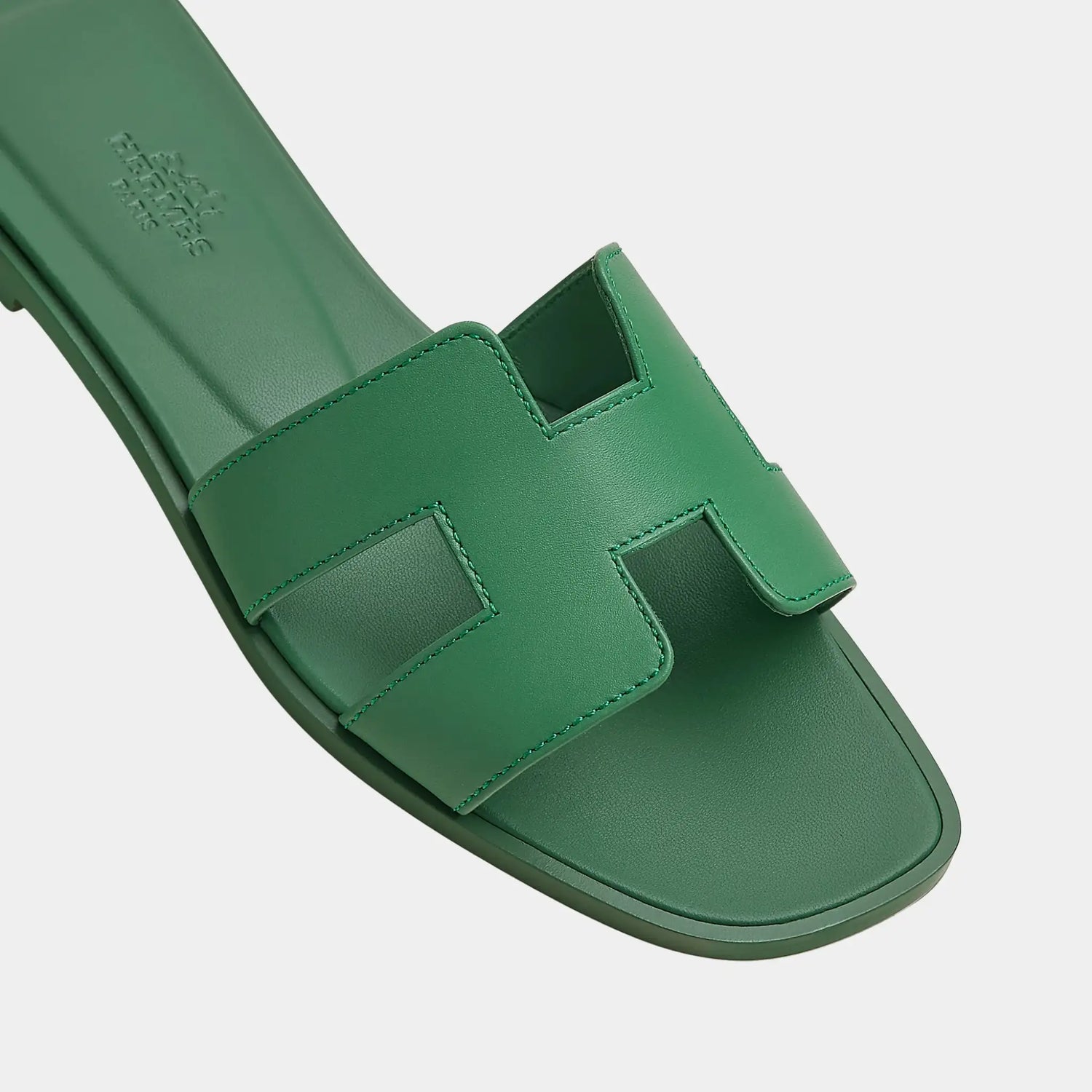 Hermes Oran Sandals In Calfskin, Vert Jungle, Top